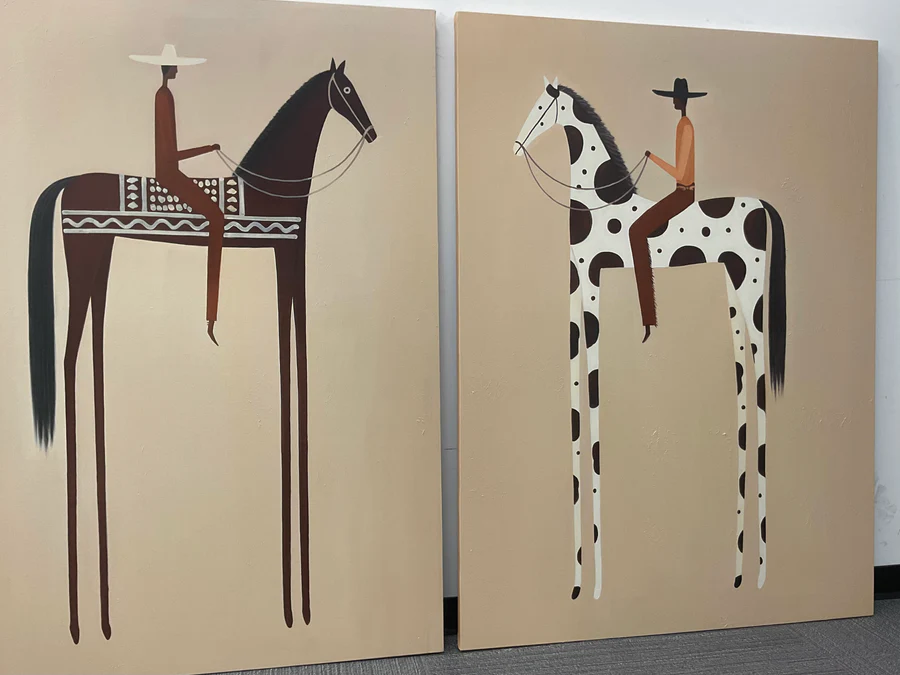 Equestrian Duo – Minimalist Modern Horse Rider Art Set
