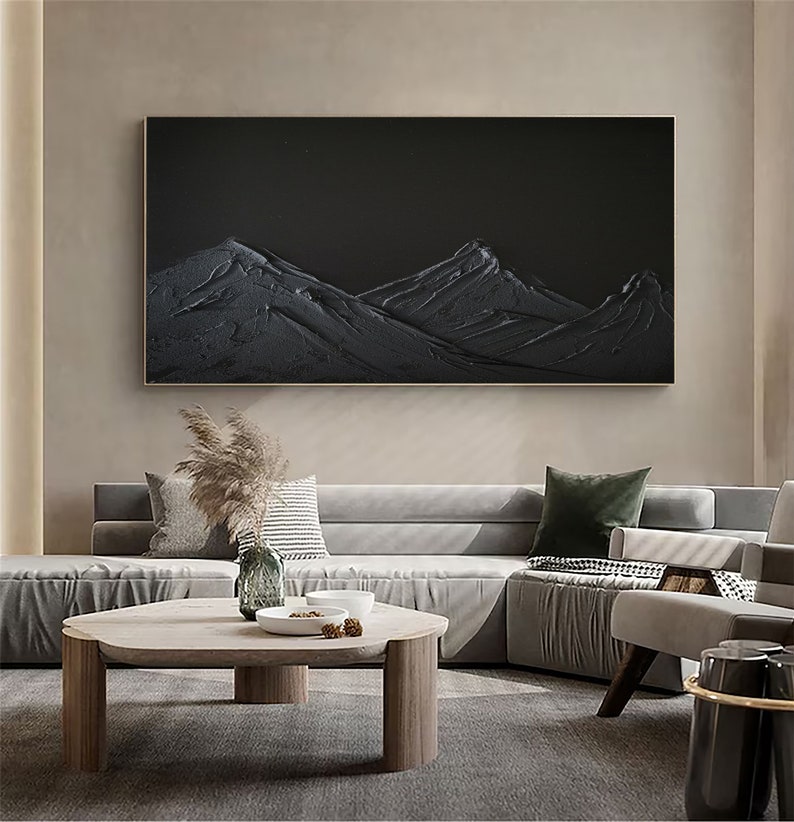 Midnight Ridge – Large Black Textured Mountain Wall Art