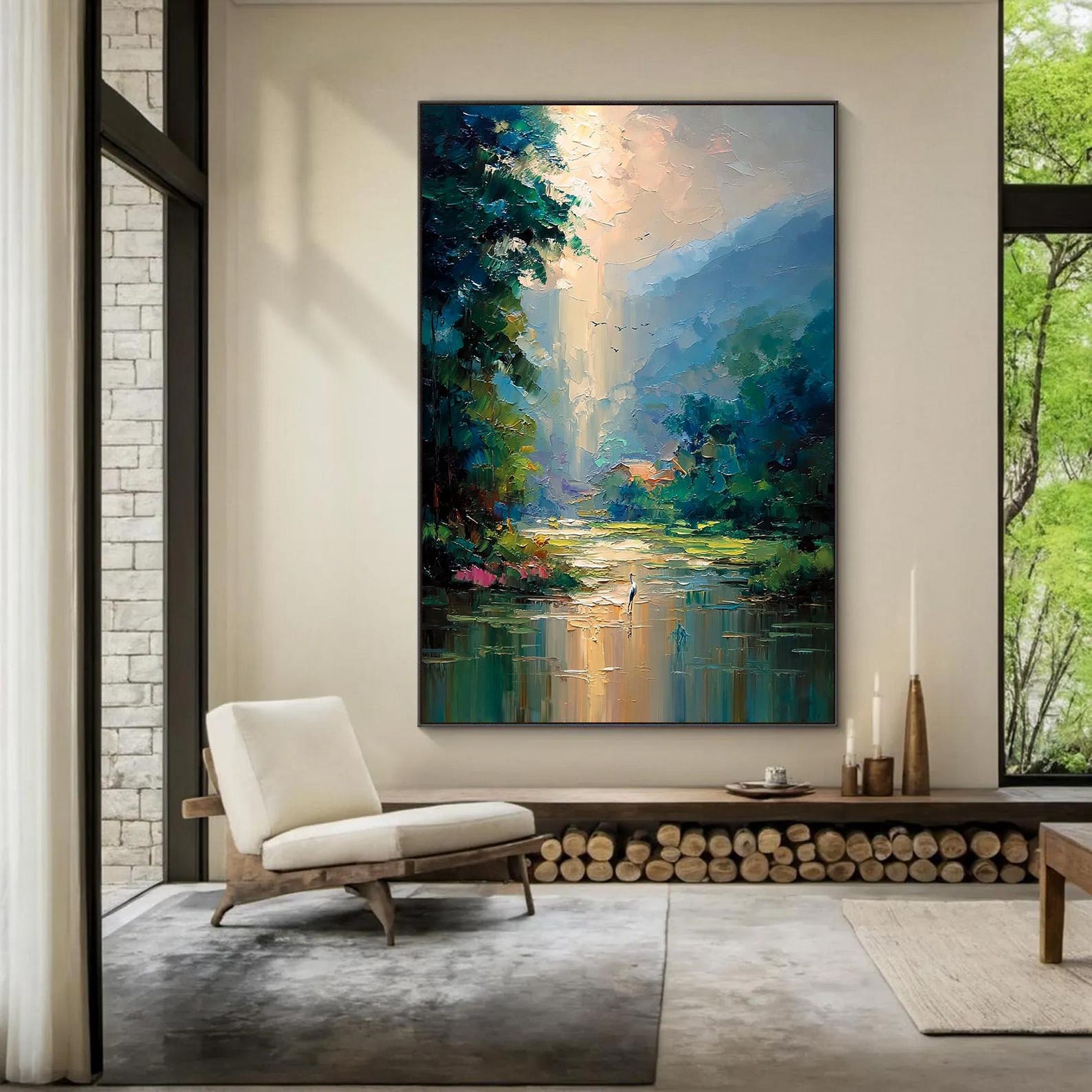 Where Light Finds Peace – A Quiet Escape into Nature and Light  Bring calm, depth, and natural beauty into your home with Where Light Finds Peace, an expressive landscape canvas wall art inspired by peaceful mornings, mountain reflections, and soft sunlig