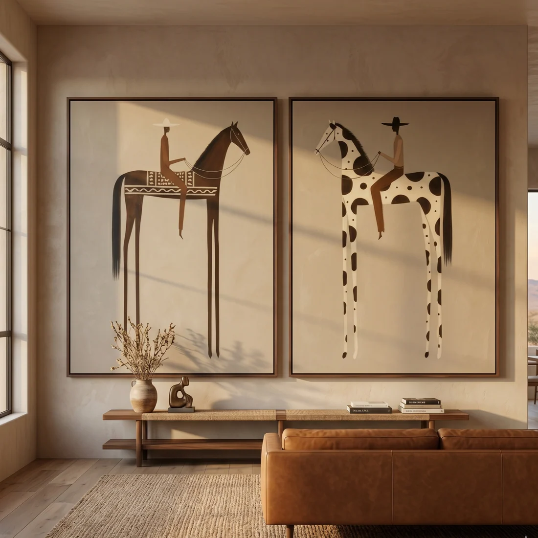 Equestrian Duo – Minimalist Modern Horse Rider Art Set