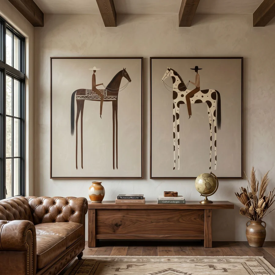 Equestrian Duo – Minimalist Modern Horse Rider Art Set