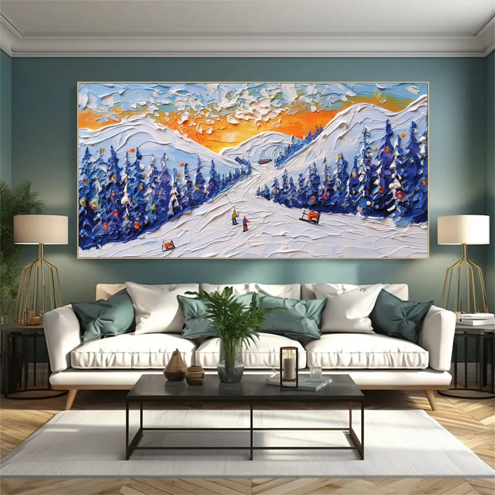Twilight Slopes – Snowy Sunset Ski Painting