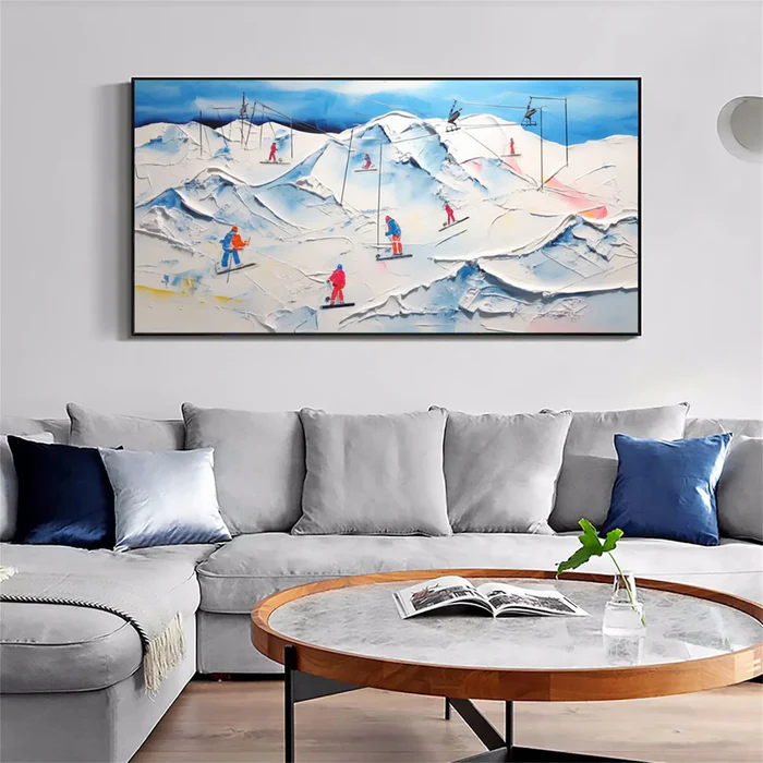 Lift Line – Bold Textured Ski Chairlift Painting