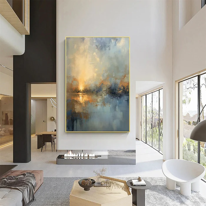 Tranquil Drift – Modern Abstract Landscape Wall Art for Living Room