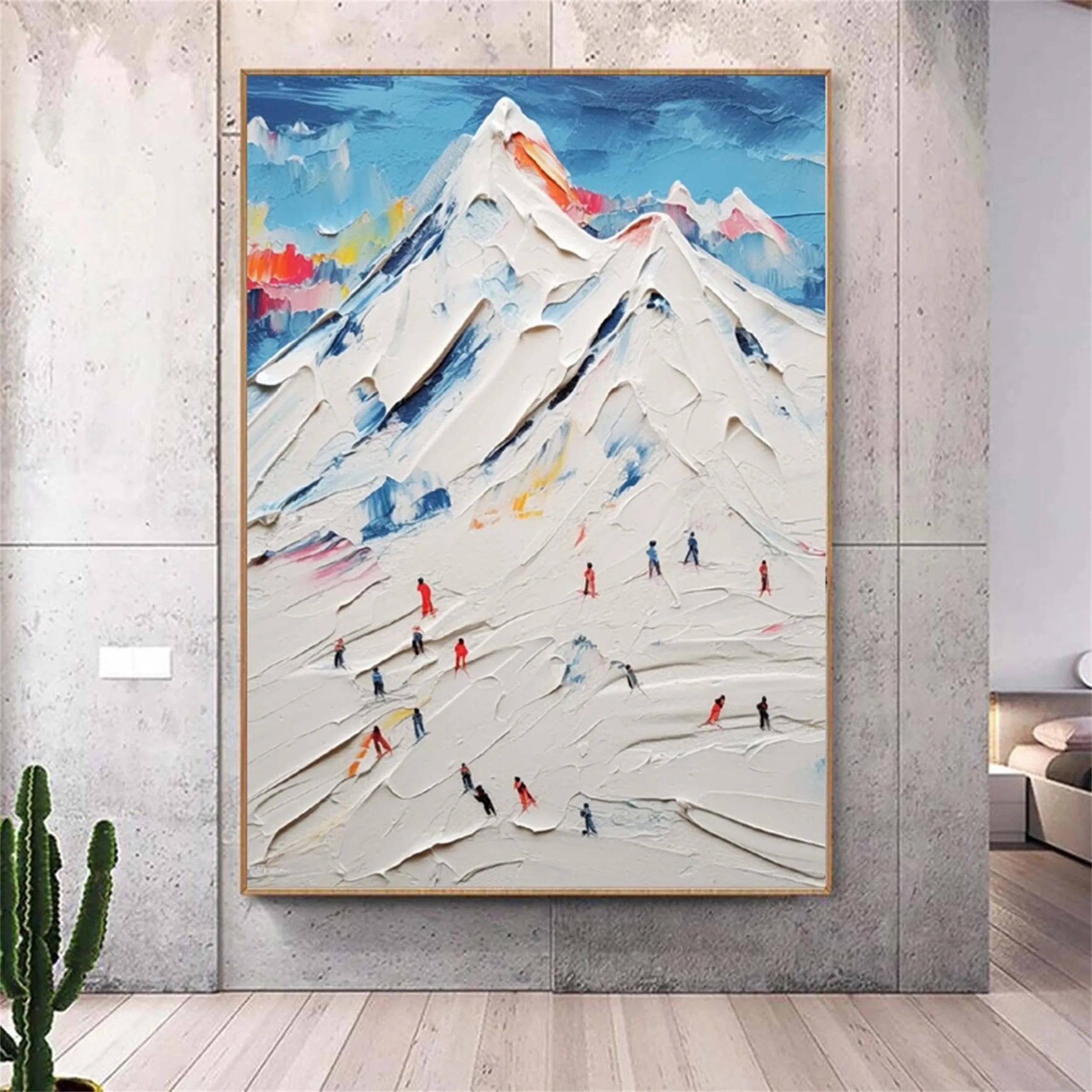 Snow Rush – Vertical Textured Ski Painting