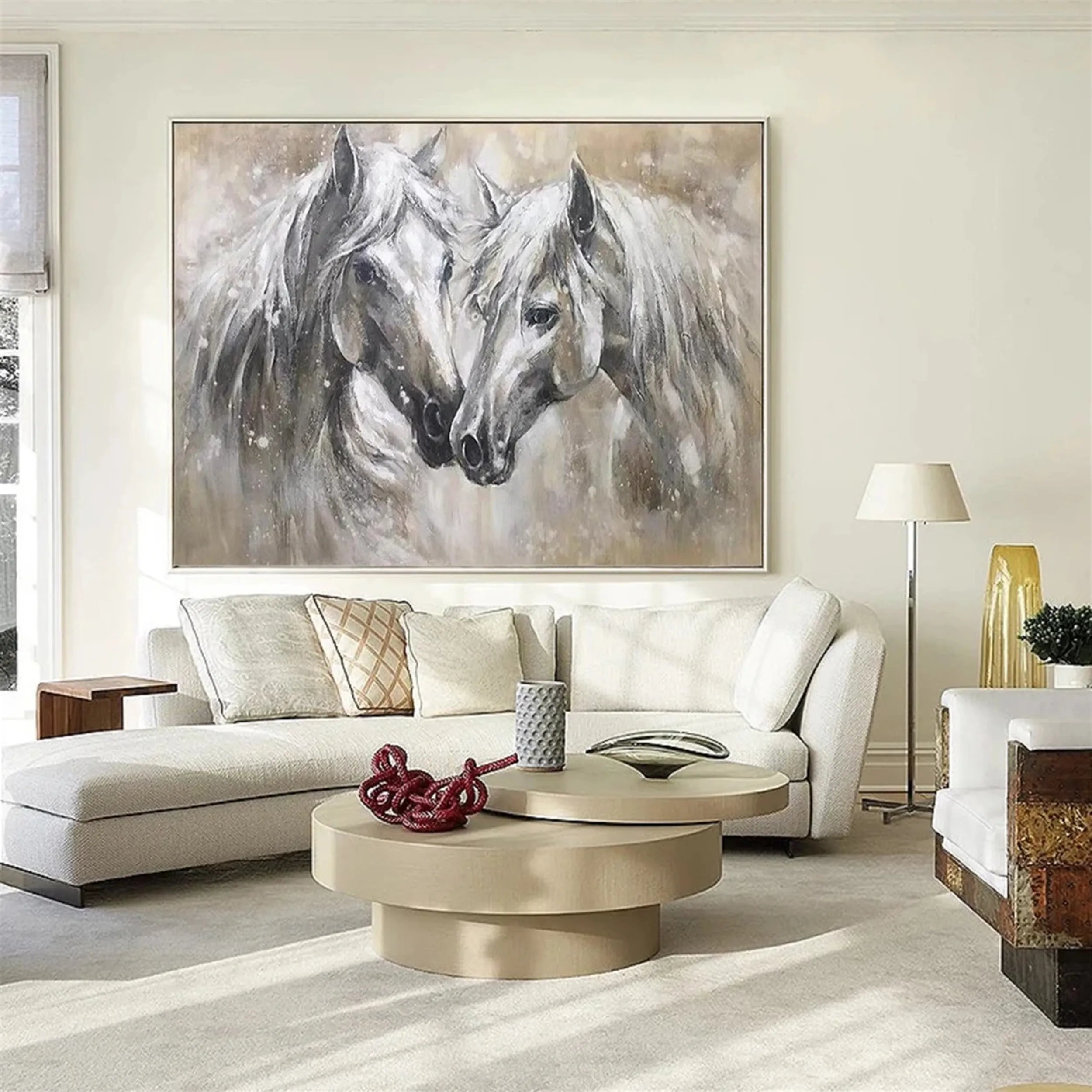 Tender Companions – Neutral Horse Duo Canvas Art