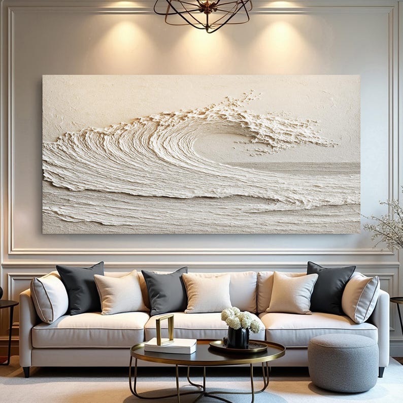 Eternal Crest – Minimalist Textured Wave Oil Painting