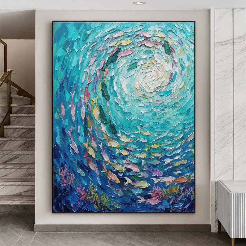 Ocean Vortex Textured Fish Wall Art