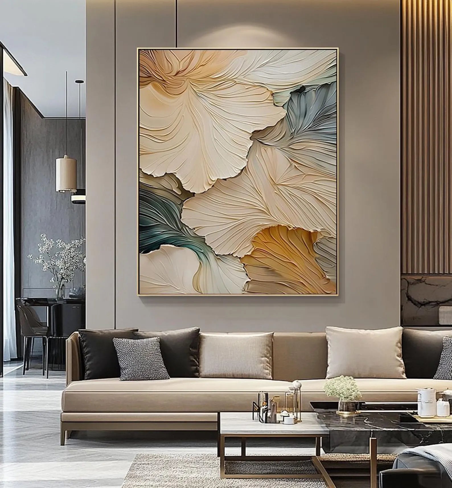 Sculpted Petals – Textured Neutral Floral Oil Painting – Modern Botanical Wall Art