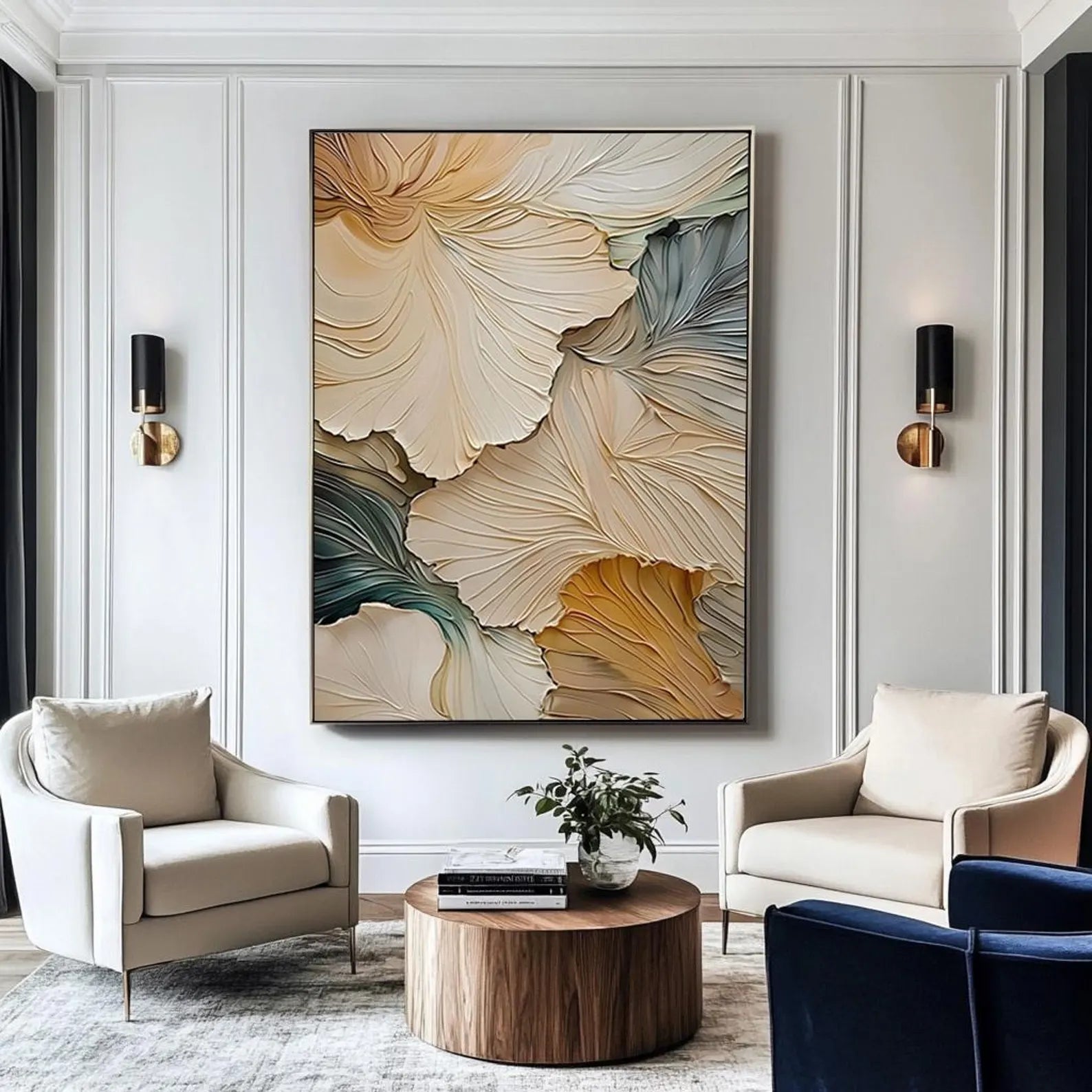 Sculpted Petals – Textured Neutral Floral Oil Painting – Modern Botanical Wall Art