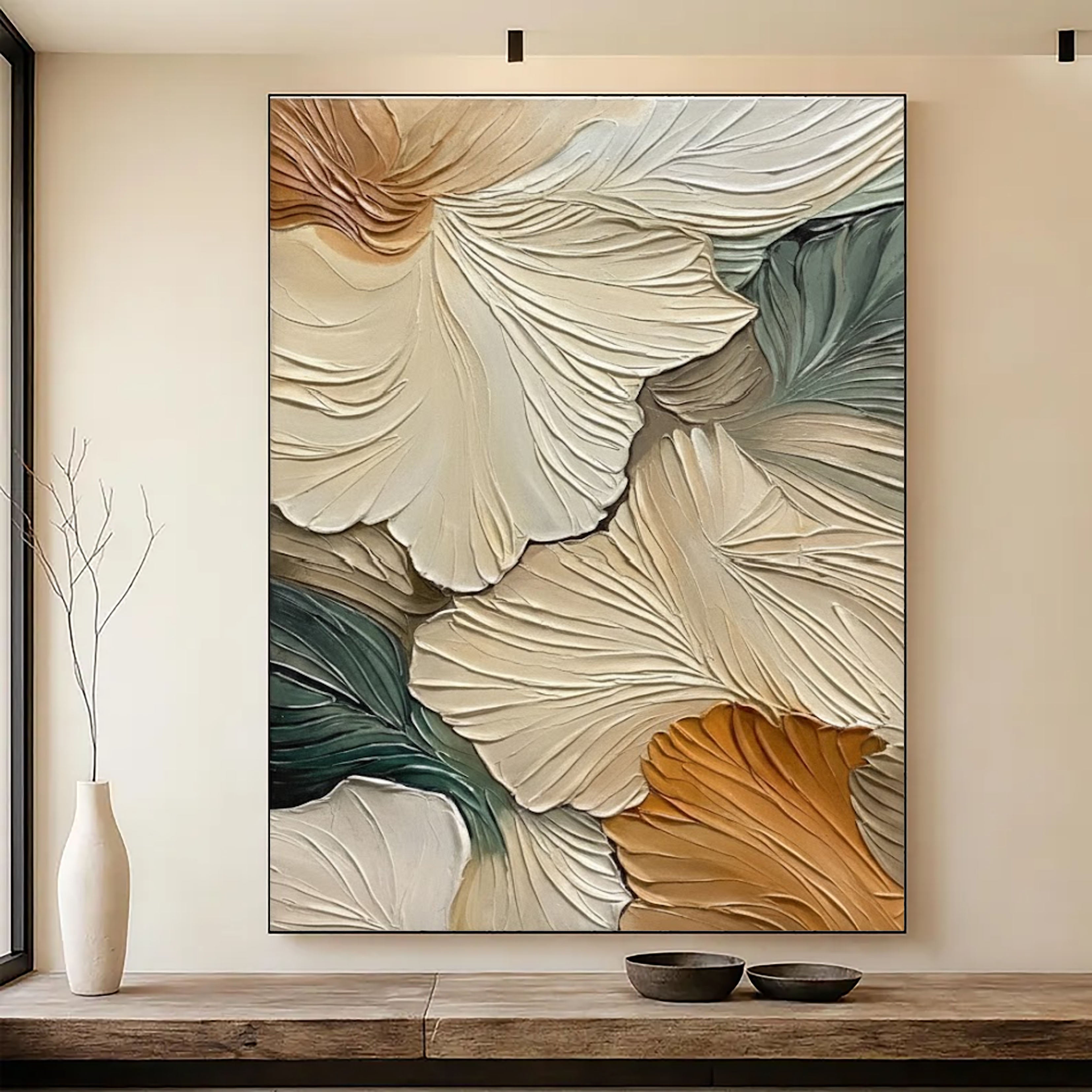 Sculpted Petals – Textured Neutral Floral Oil Painting – Modern Botanical Wall Art