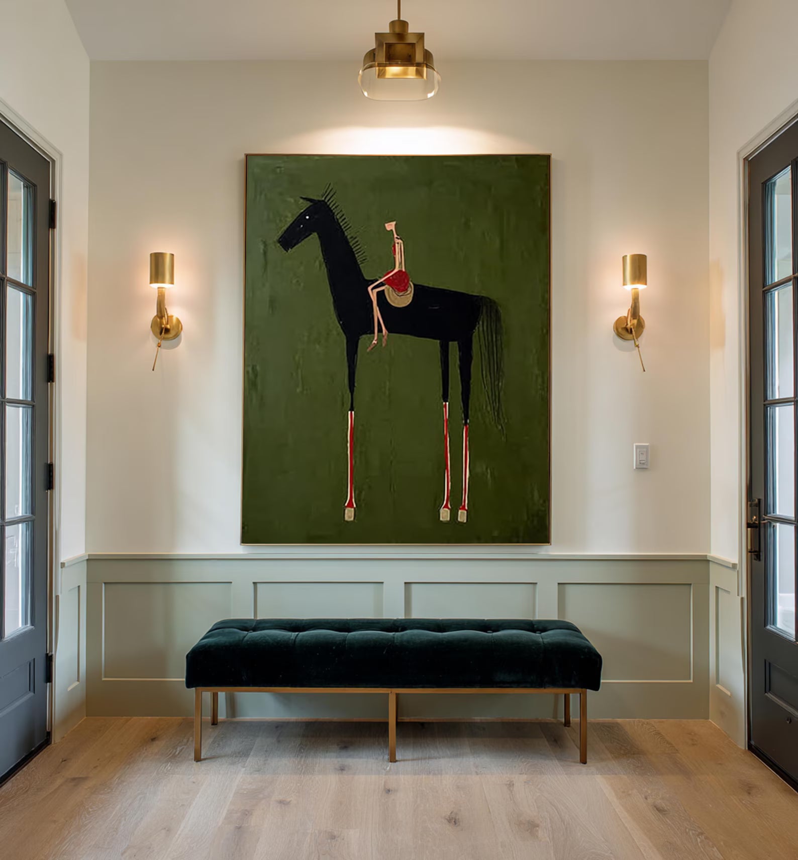 Minimalist Horse and Rider Wall Art – Hand-Painted Contemporary Figure Canvas for Modern Home Decor