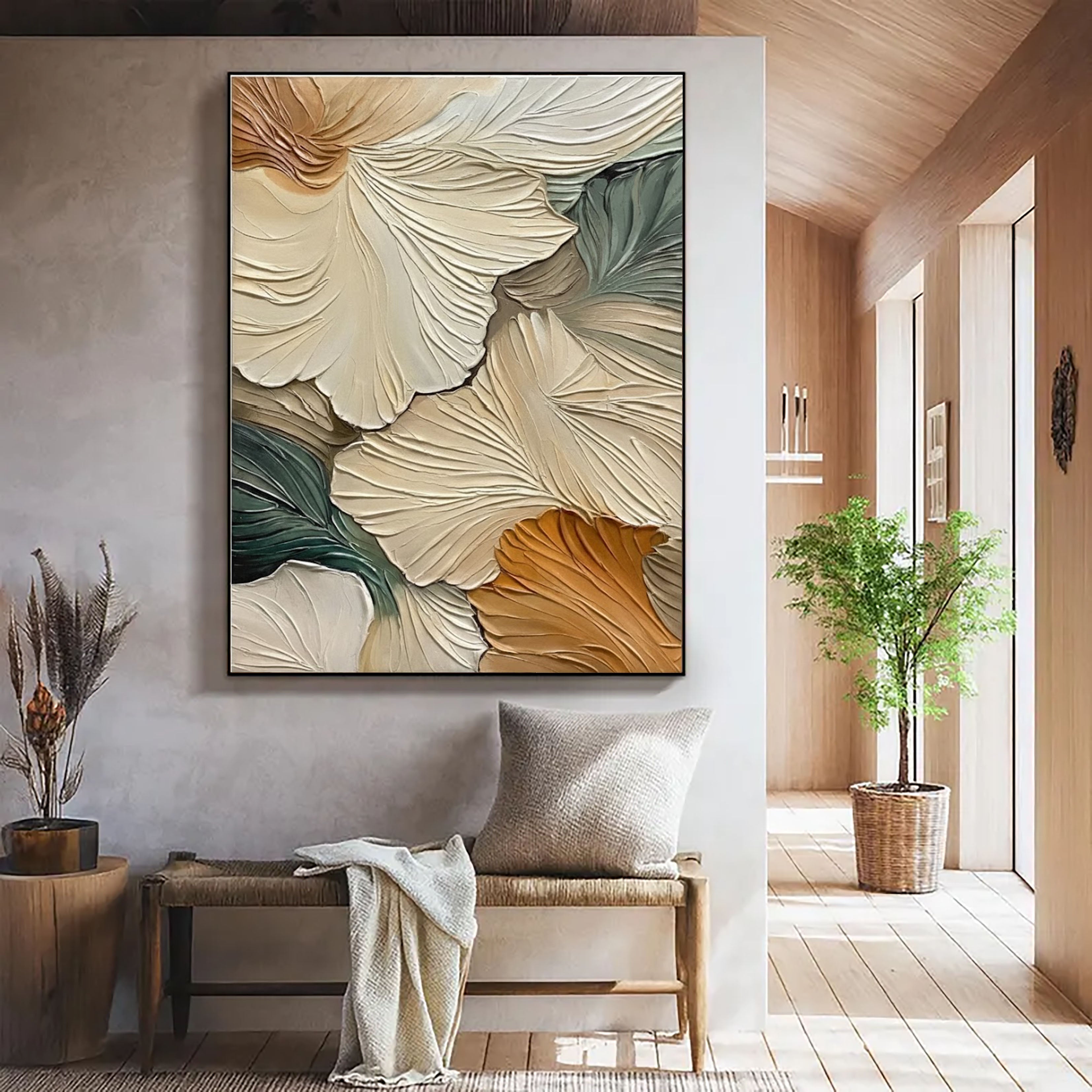 Sculpted Petals – Textured Neutral Floral Oil Painting – Modern Botanical Wall Art
