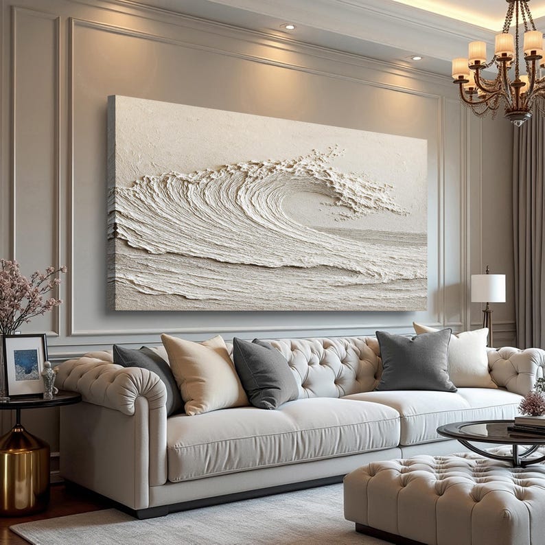 Eternal Crest – Minimalist Textured Wave Oil Painting