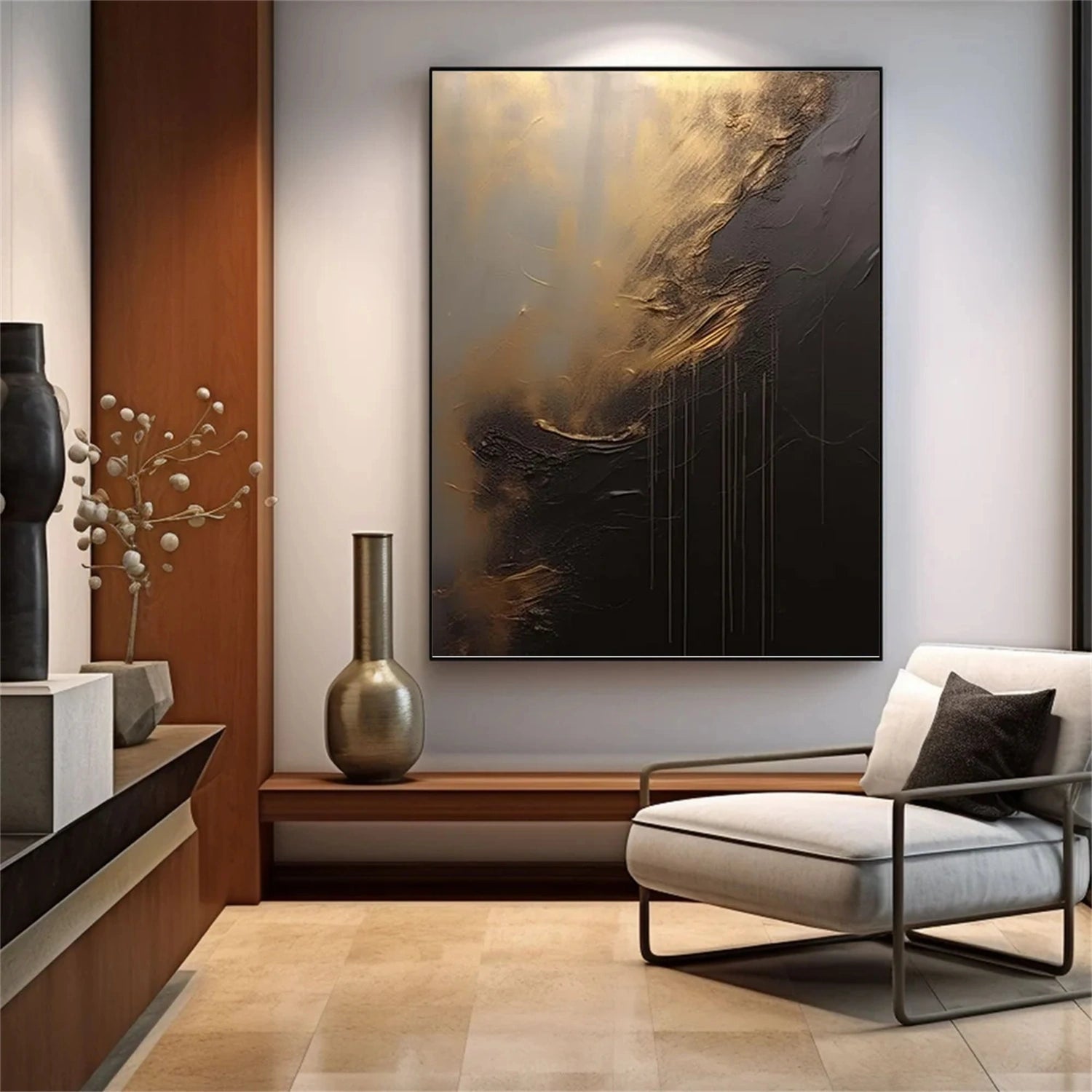 Golden Embrace – Hand-Painted Abstract Canvas Art