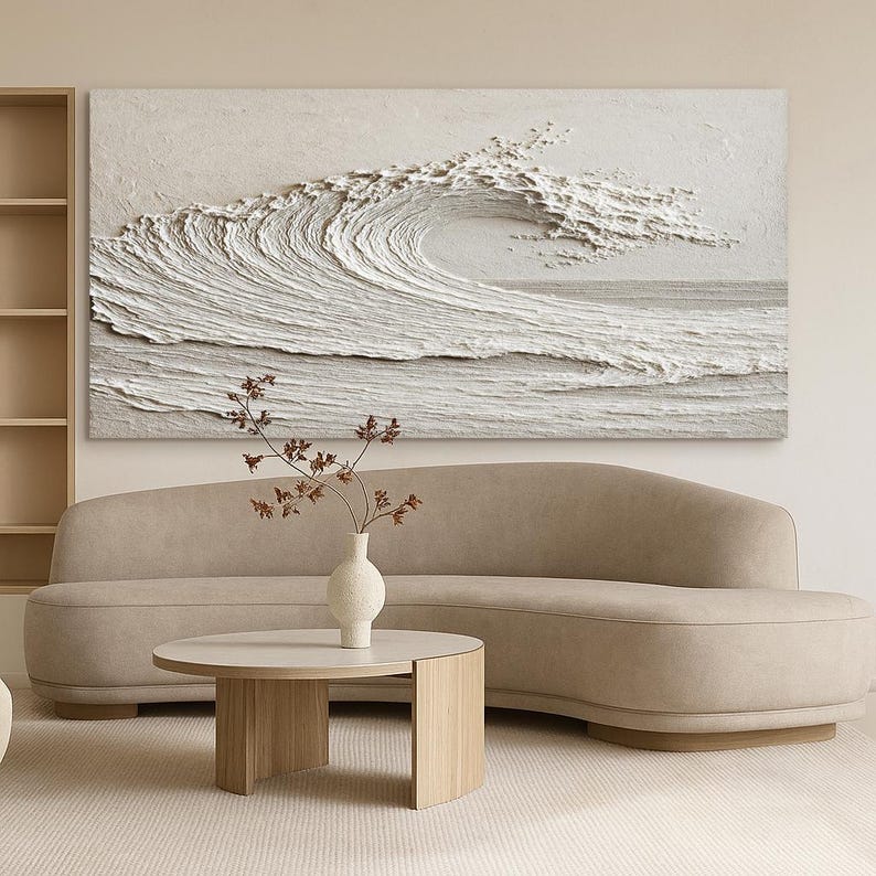 Eternal Crest – Minimalist Textured Wave Oil Painting