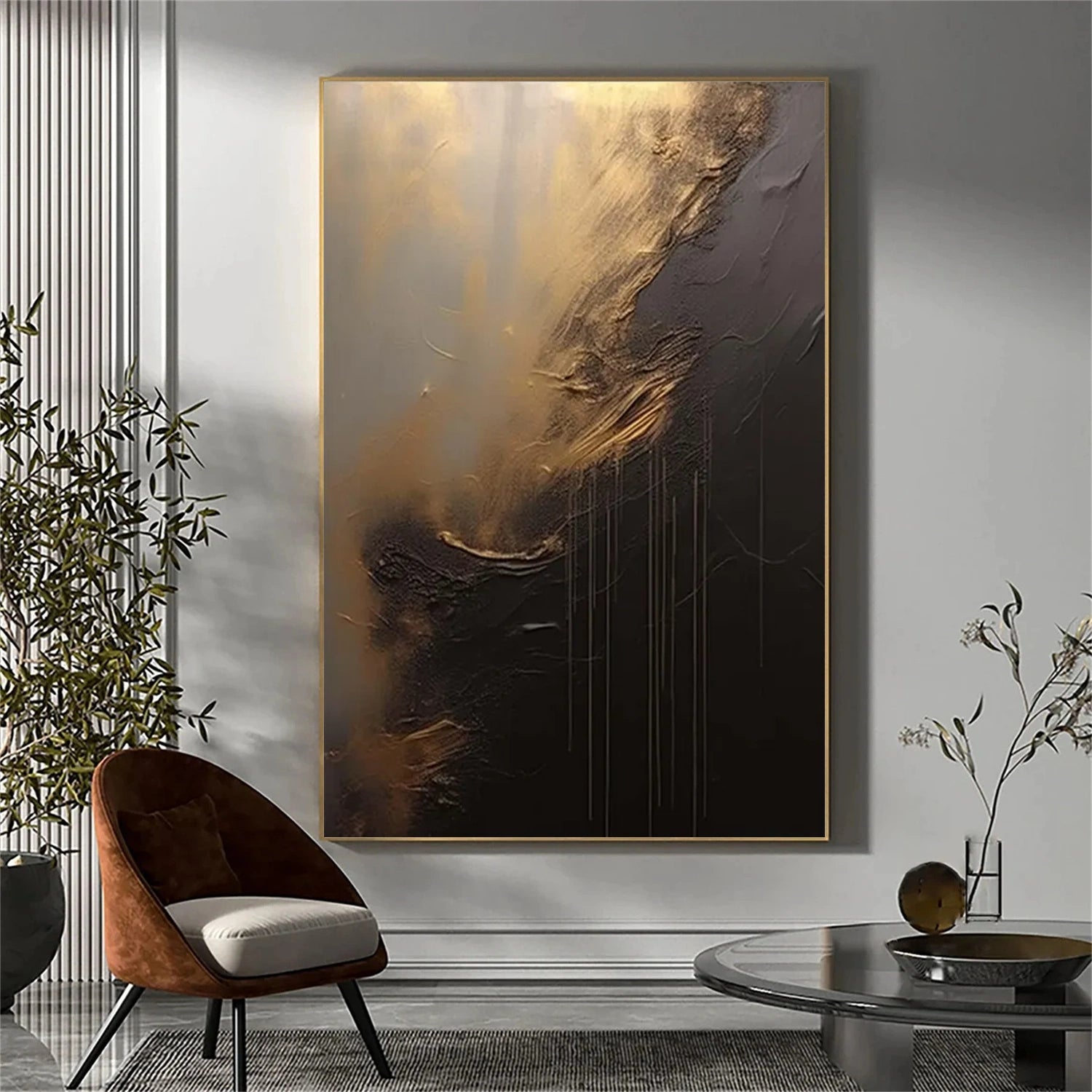 Golden Embrace – Hand-Painted Abstract Canvas Art