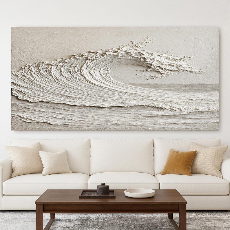 Eternal Crest – Minimalist Textured Wave Oil Painting