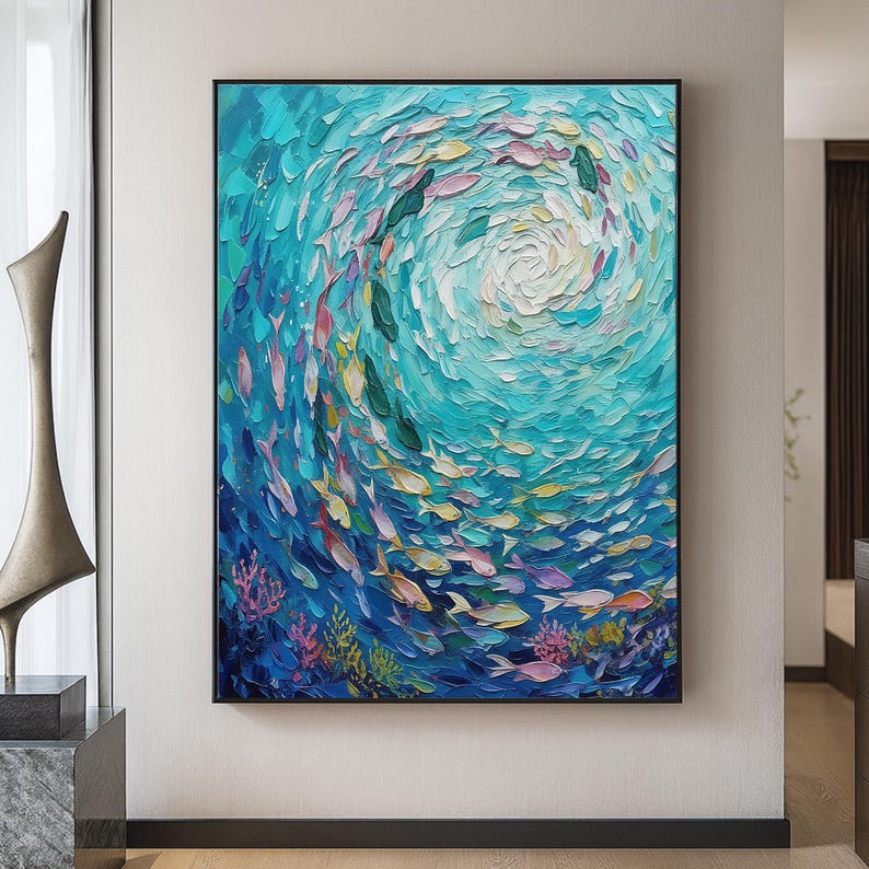 Ocean Vortex Textured Fish Wall Art