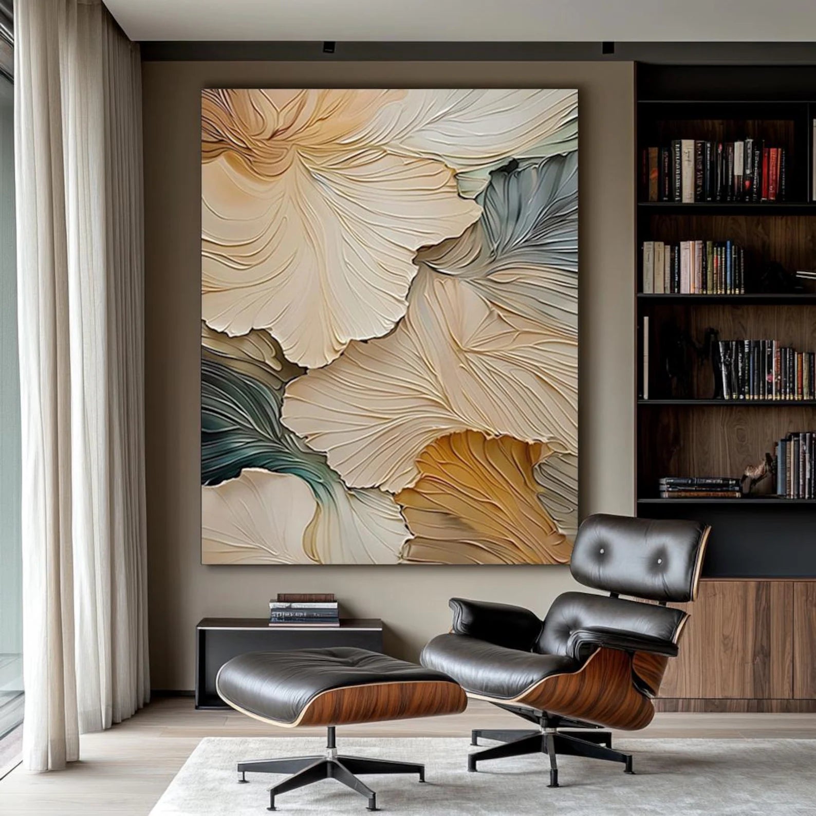 Sculpted Petals – Textured Neutral Floral Oil Painting – Modern Botanical Wall Art