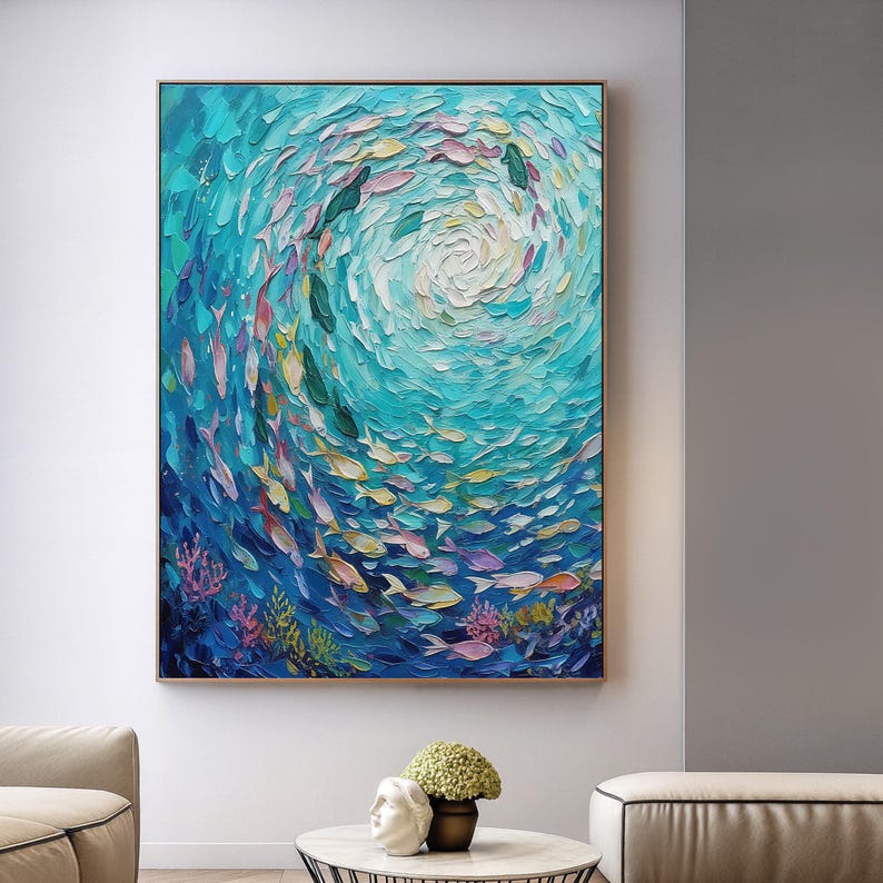 Ocean Vortex Textured Fish Wall Art