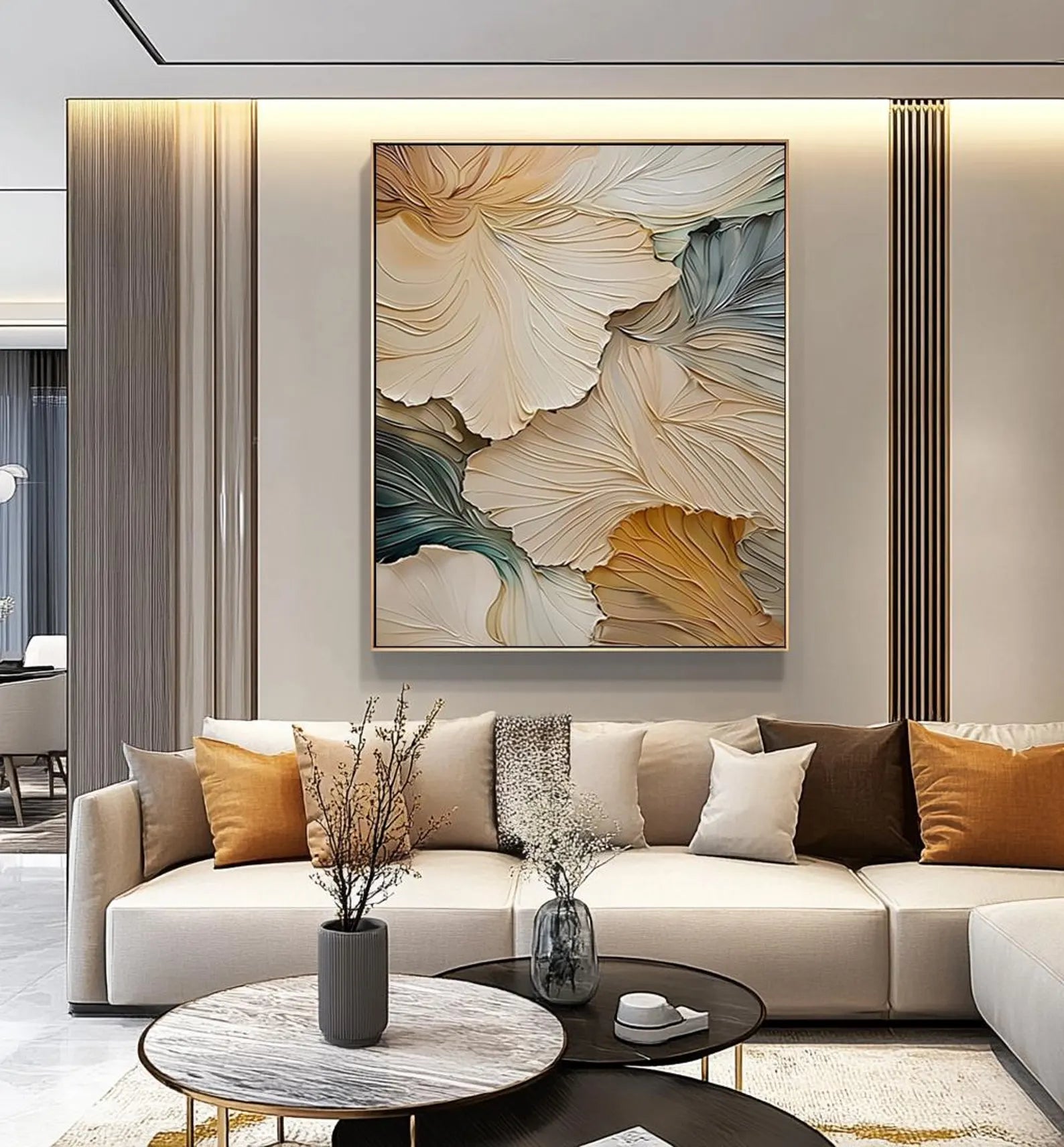 Sculpted Petals – Textured Neutral Floral Oil Painting – Modern Botanical Wall Art