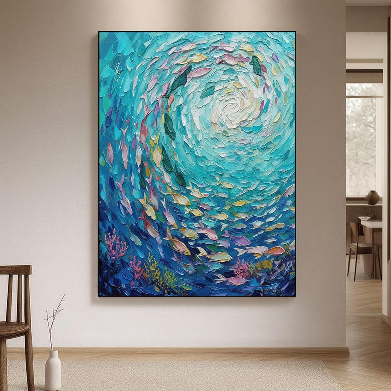 Ocean Vortex Textured Fish Wall Art