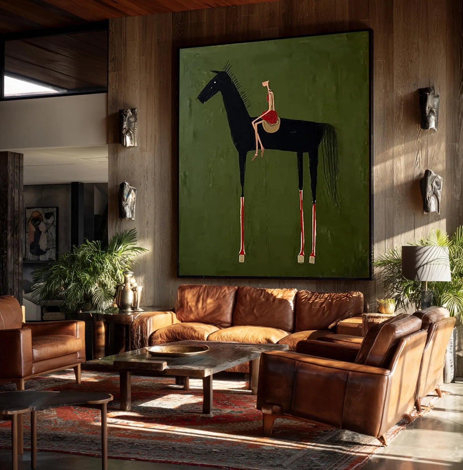 Minimalist Horse and Rider Wall Art – Hand-Painted Contemporary Figure Canvas for Modern Home Decor