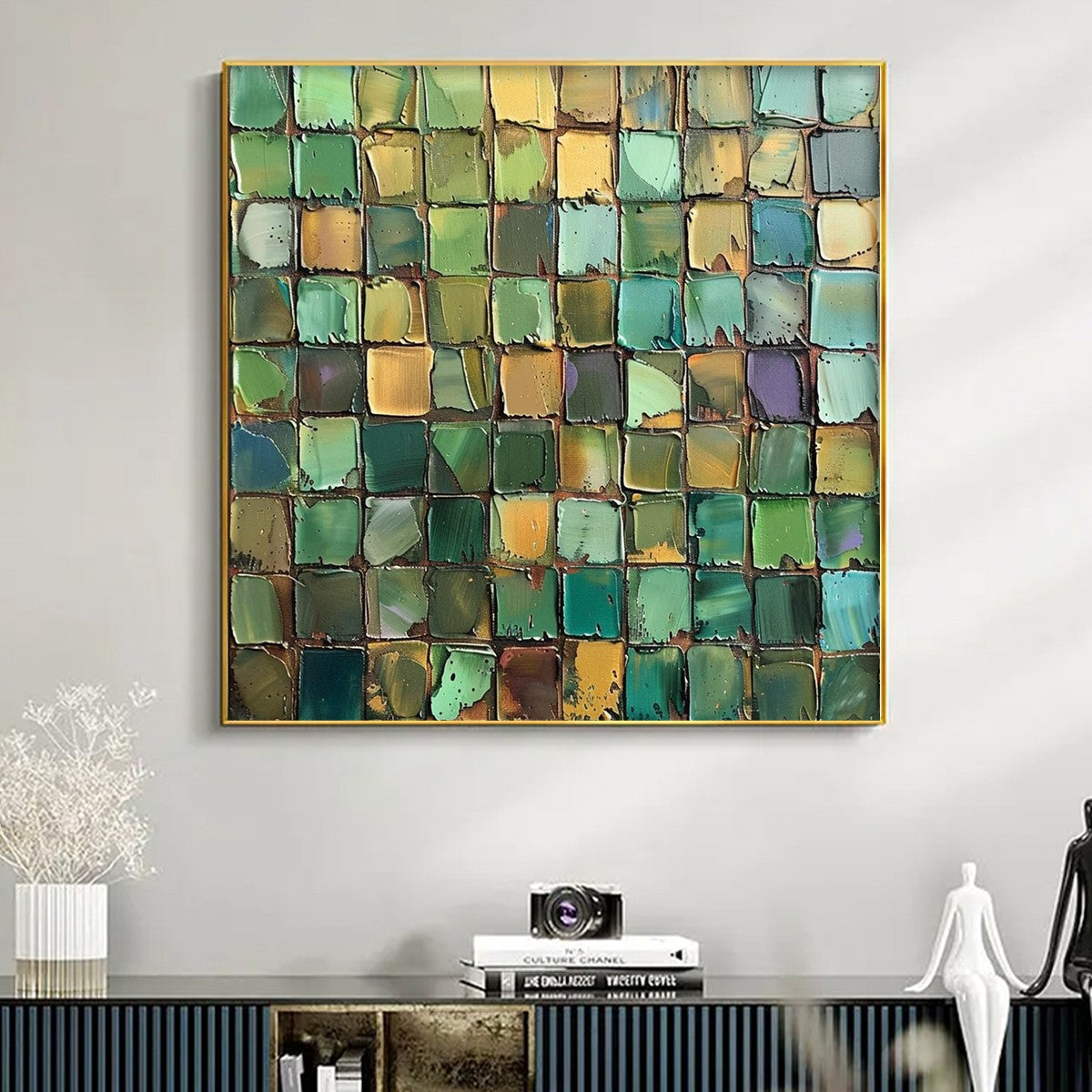 Green Mosaic – Abstract Textured Square Canvas Art