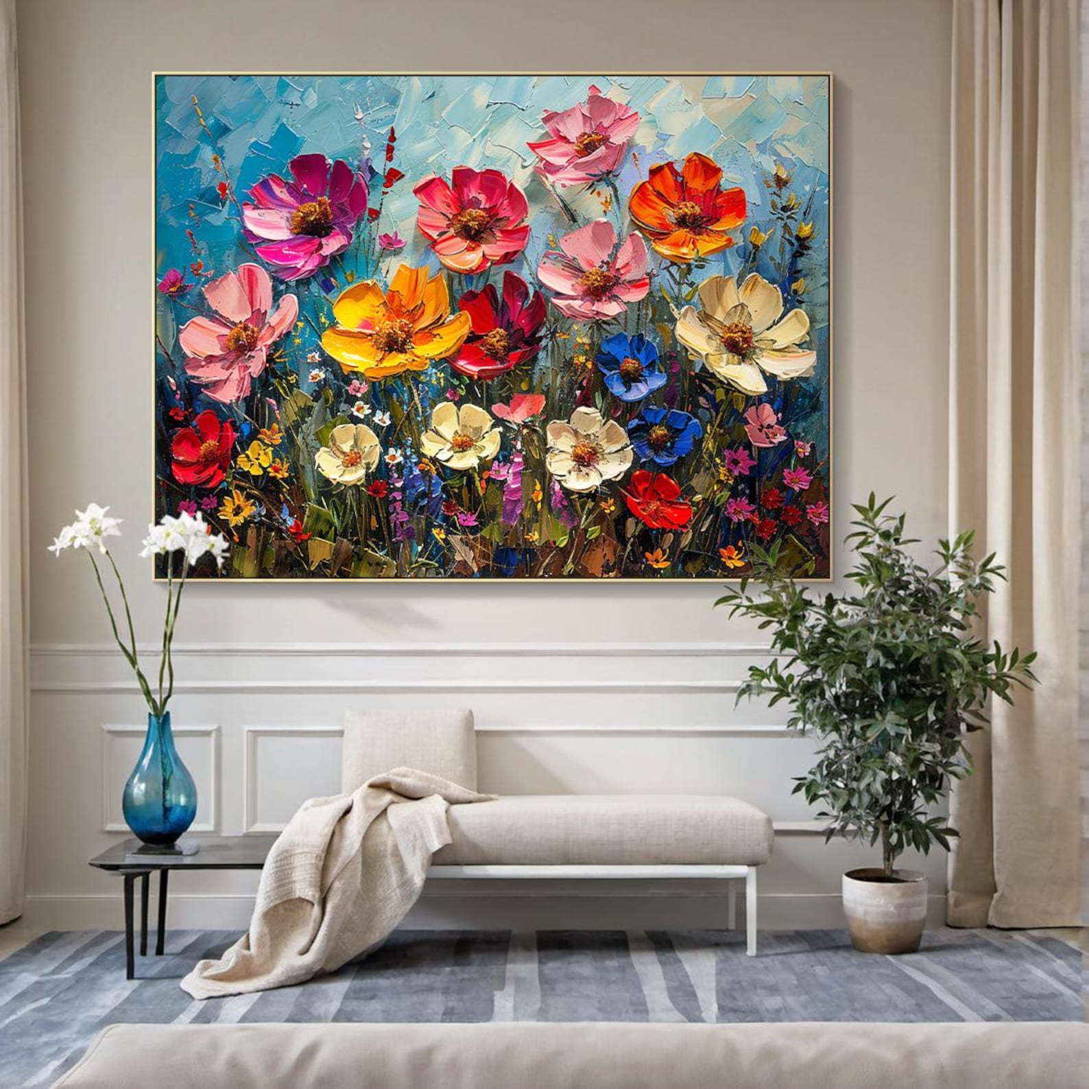 Bloom Symphony – Textured Floral Canvas Painting