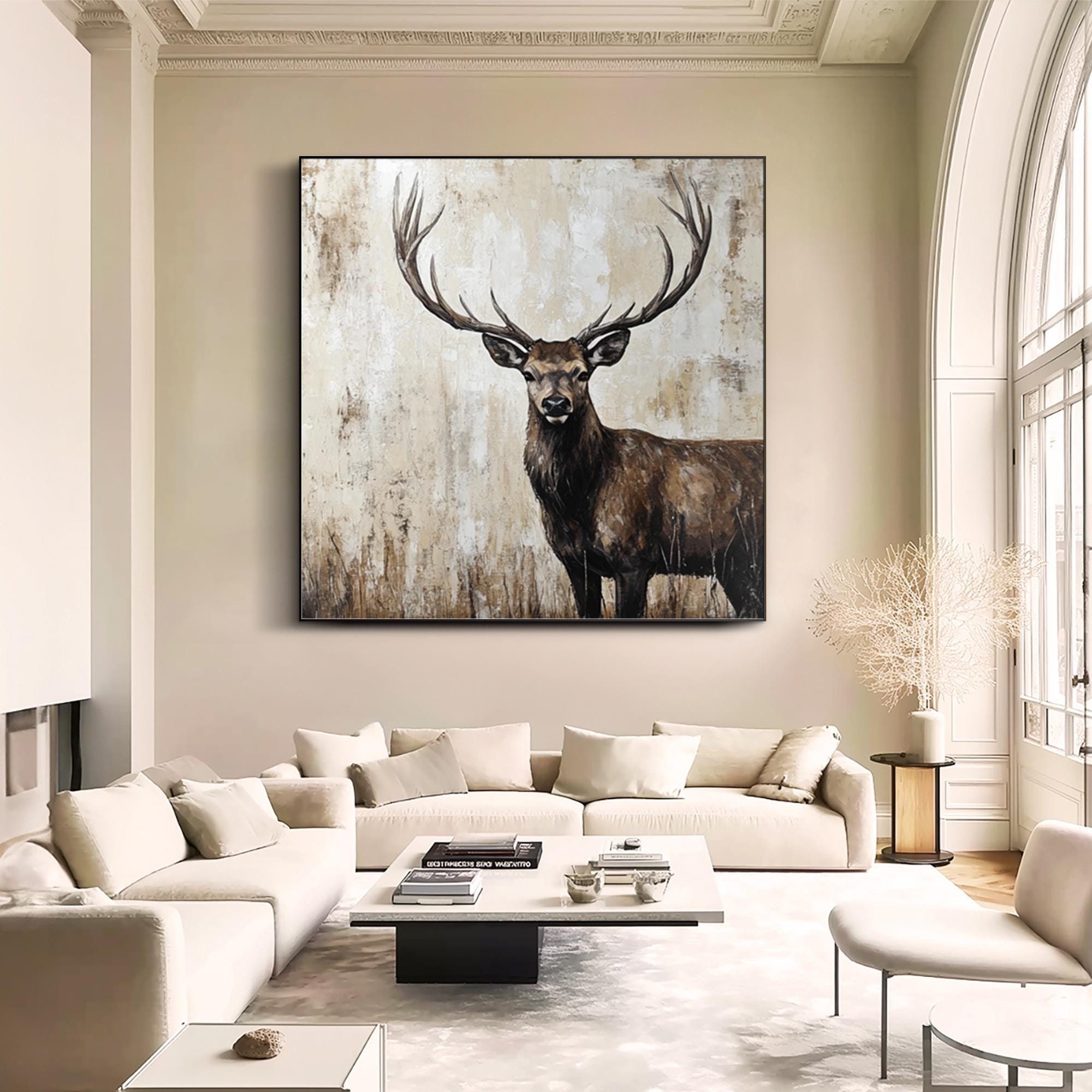 Noble Gaze – Realistic Deer Wall Art in Earth Tones
