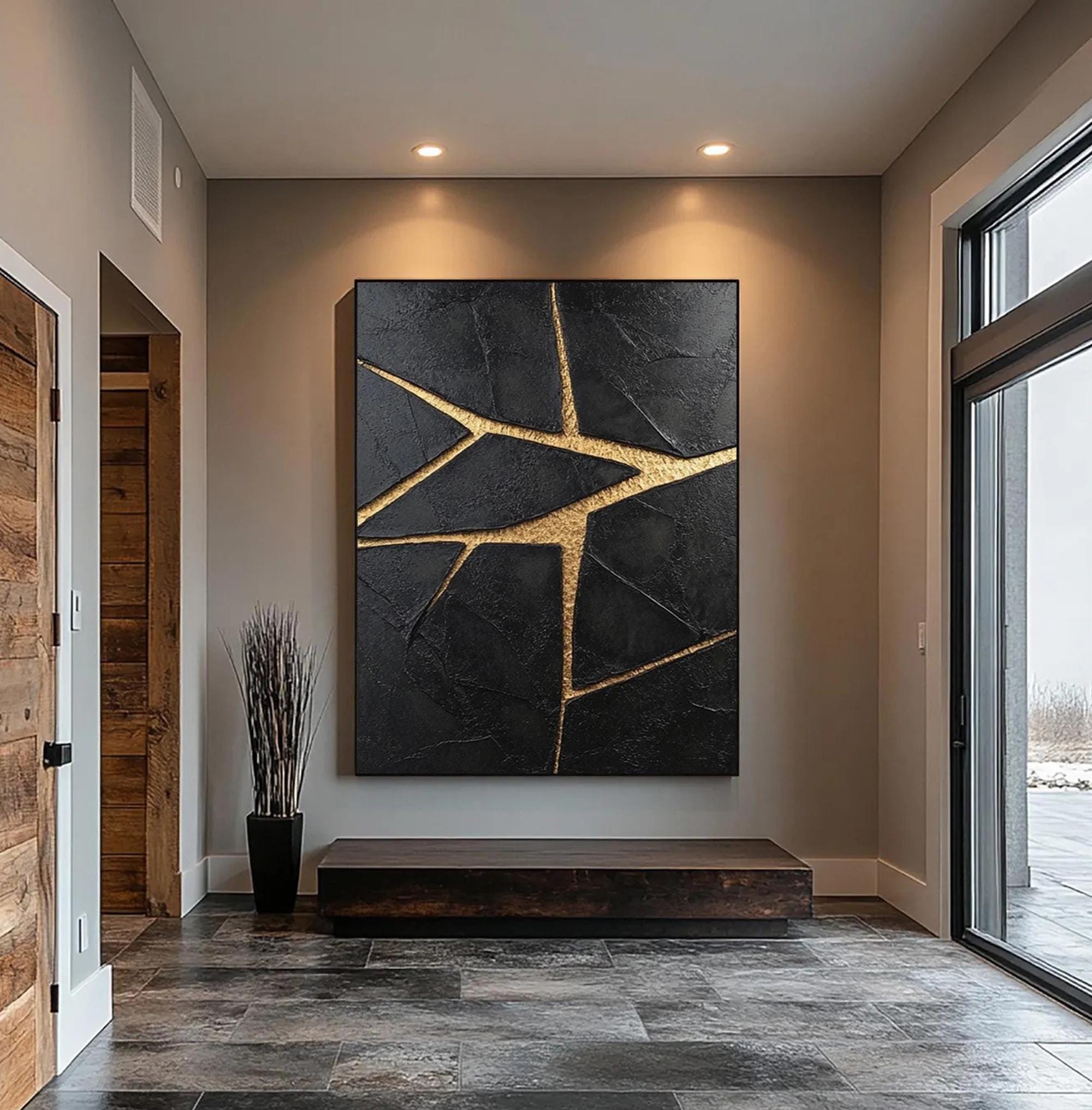 Fractured Gold - Black and Gold Textured Abstract Art