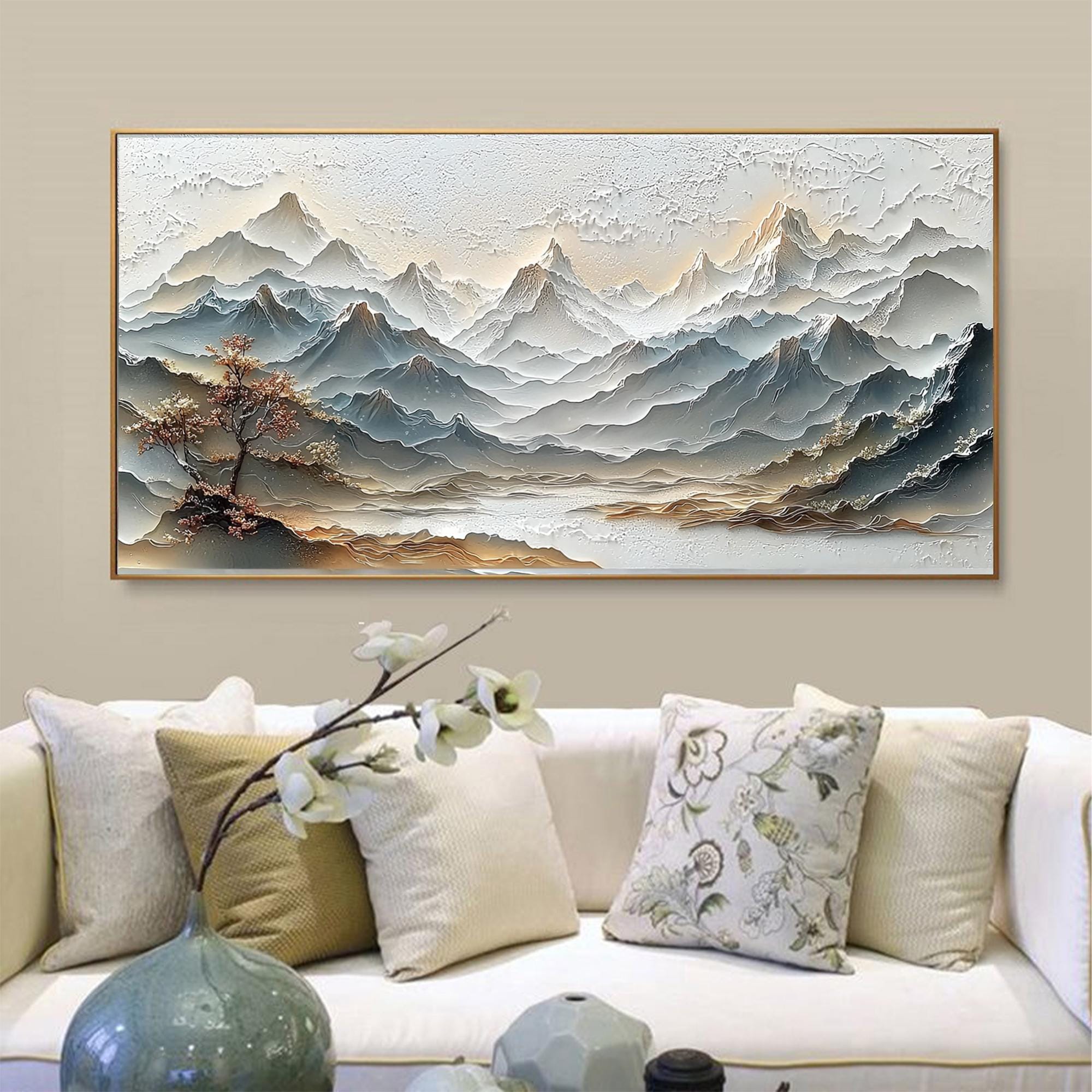 Oriental Textured Mountain Art – Hand-Painted Landscape Canvas