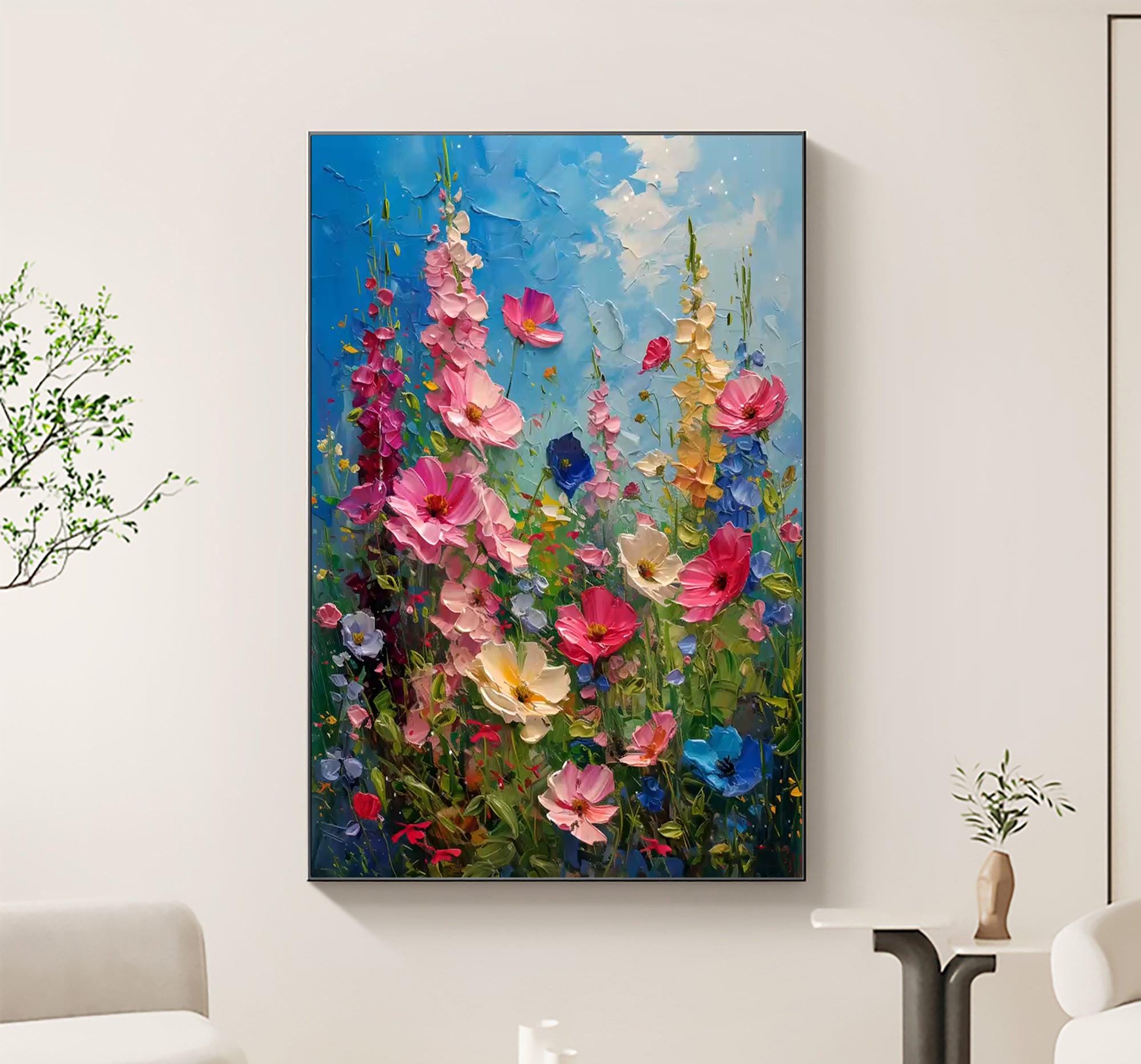 Blooming Garden of Colors – Textured Floral Oil Painting for Modern Home Decor