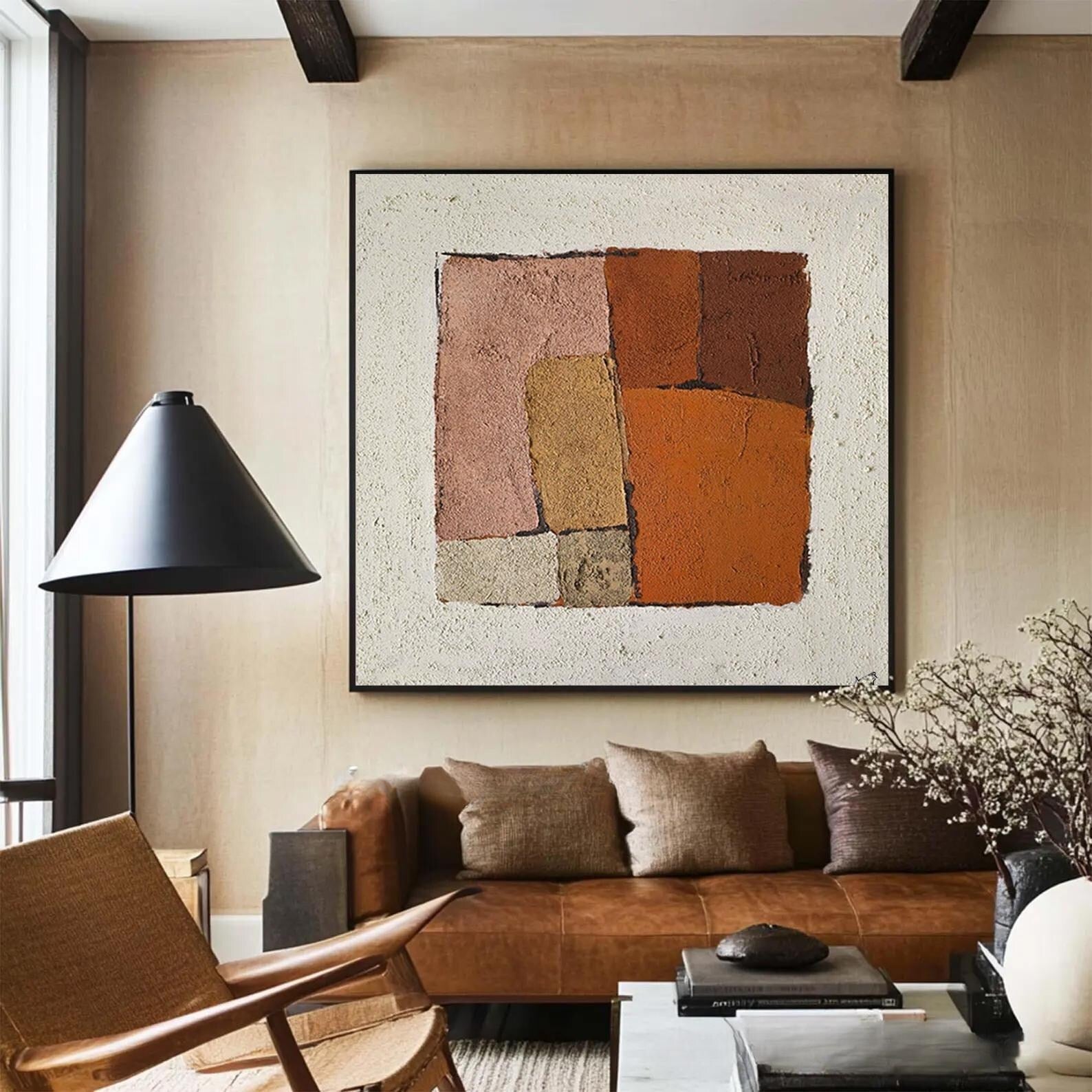 Earthen Geometry – Textured Abstract Square Canvas in Warm Earth Tones