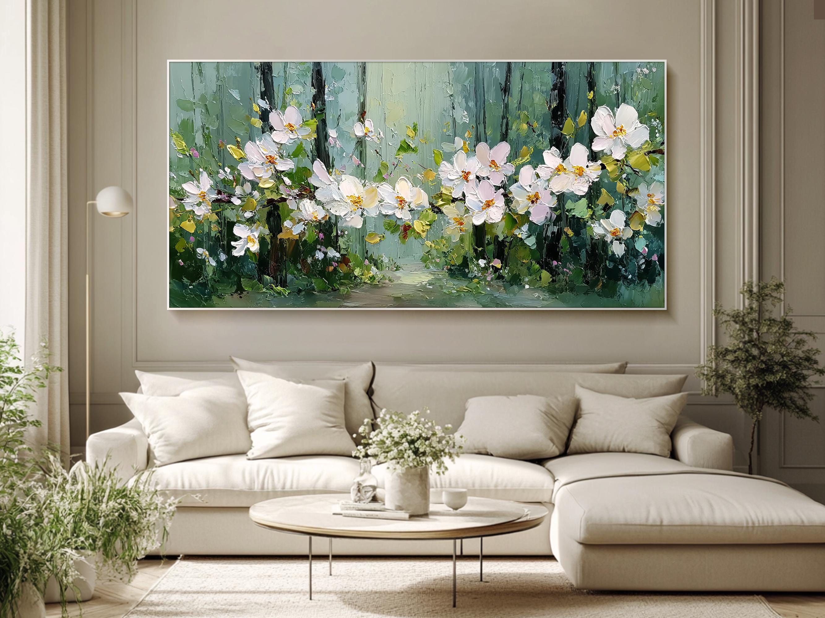 Blooming Path – Large Textured Floral Canvas Wall Art