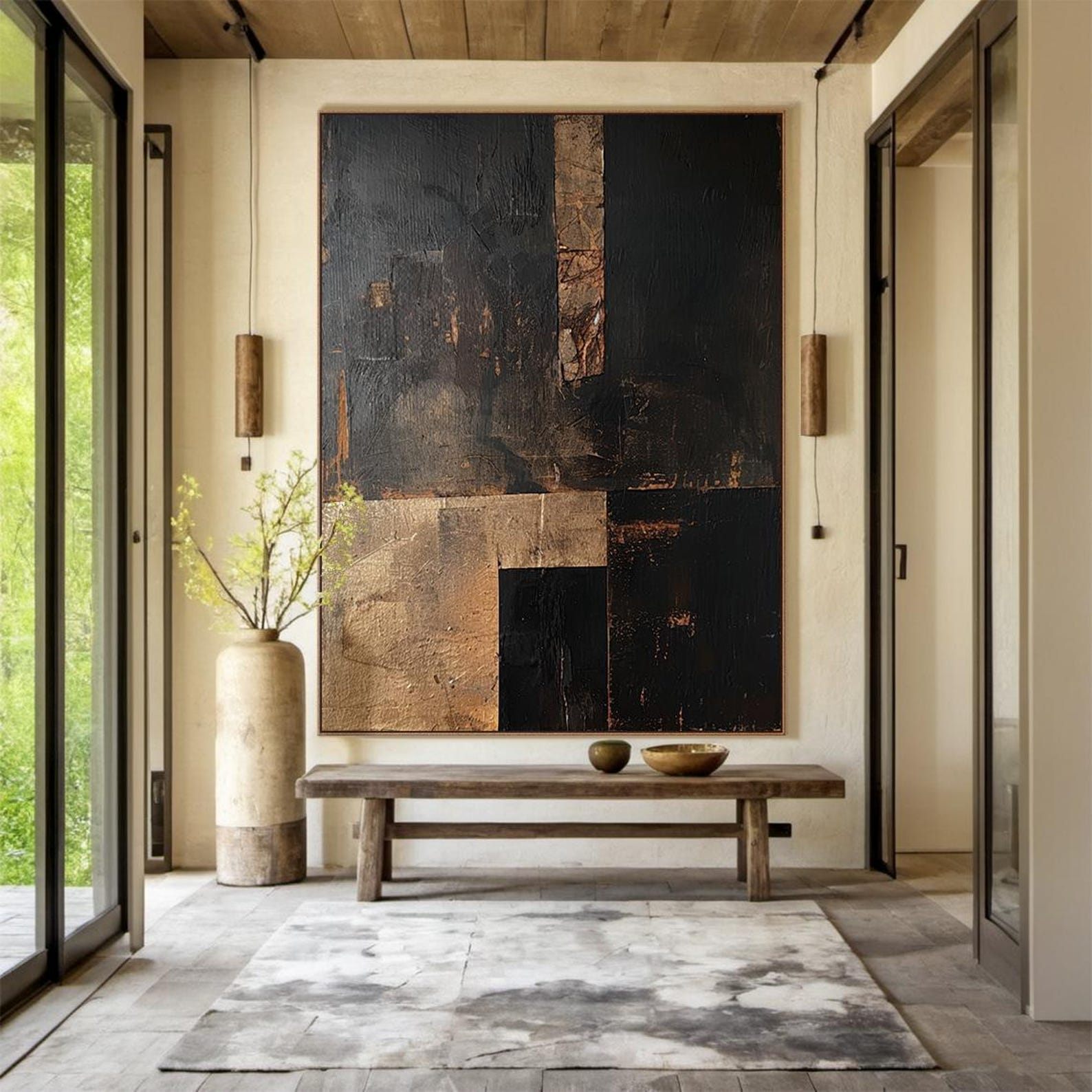 Golden Axis – Large Textured Geometric Abstract Canvas Wall Art