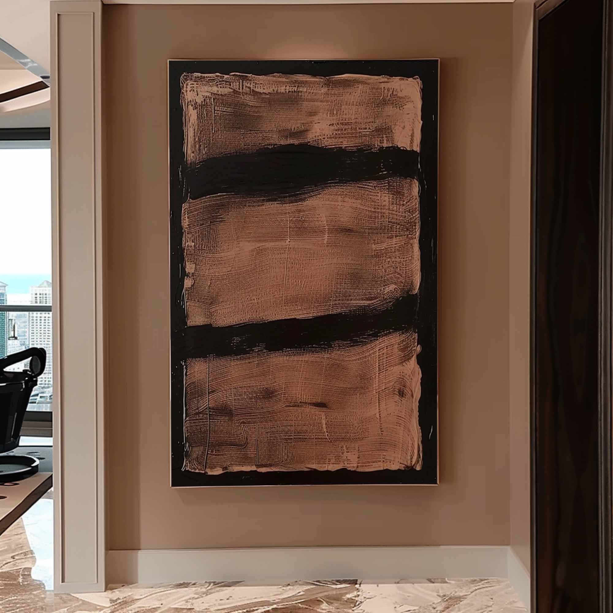 Earthen Strata – Minimalist Abstract Textured Oil Painting for Modern Bedroom