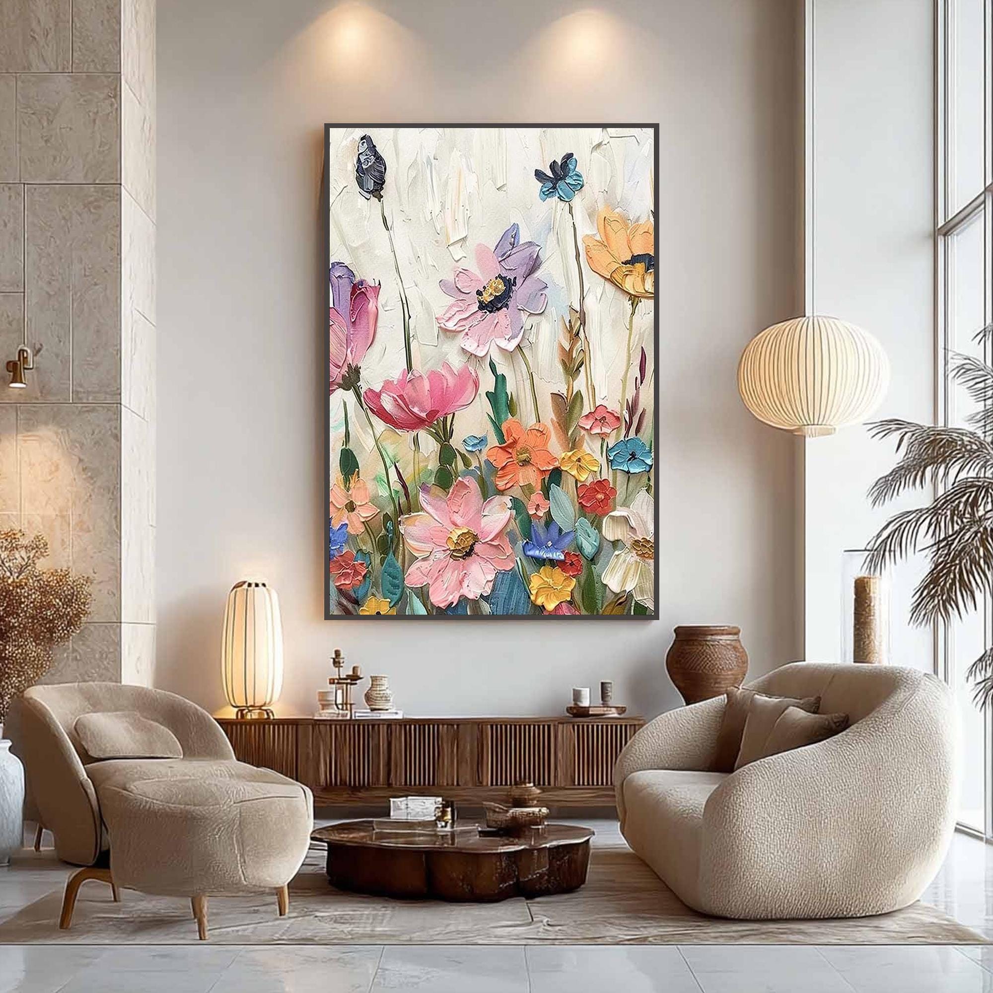 Whispers of Spring" – 3D Textured Floral Canvas Art for Joyful Home Decor