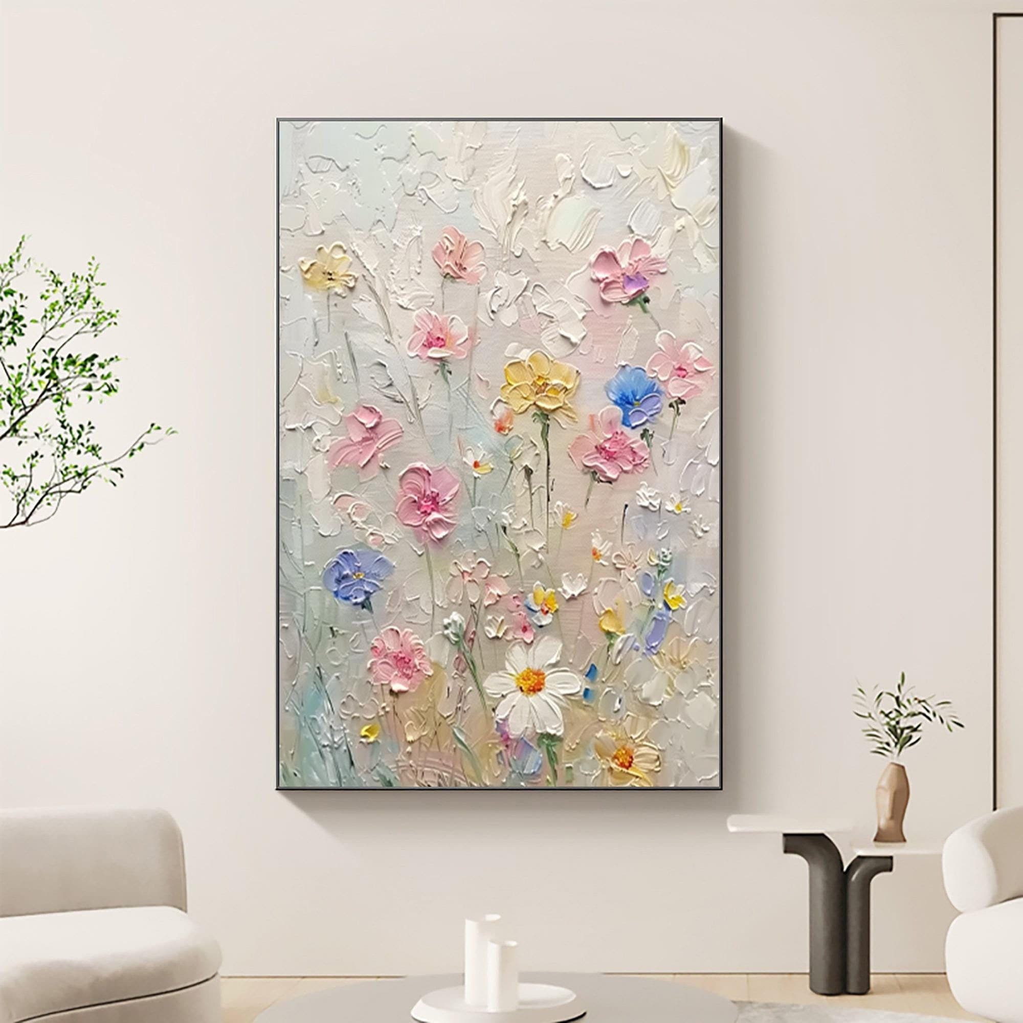 Petals of Dawn – 3D Textured Floral Oil Painting Vertical Canvas Art
