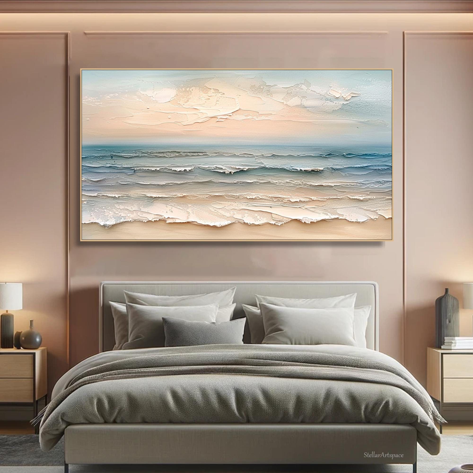 Tranquil Shores - Large Coastal Seascape Oil Painting, Textured Ocean Canvas Wall Art