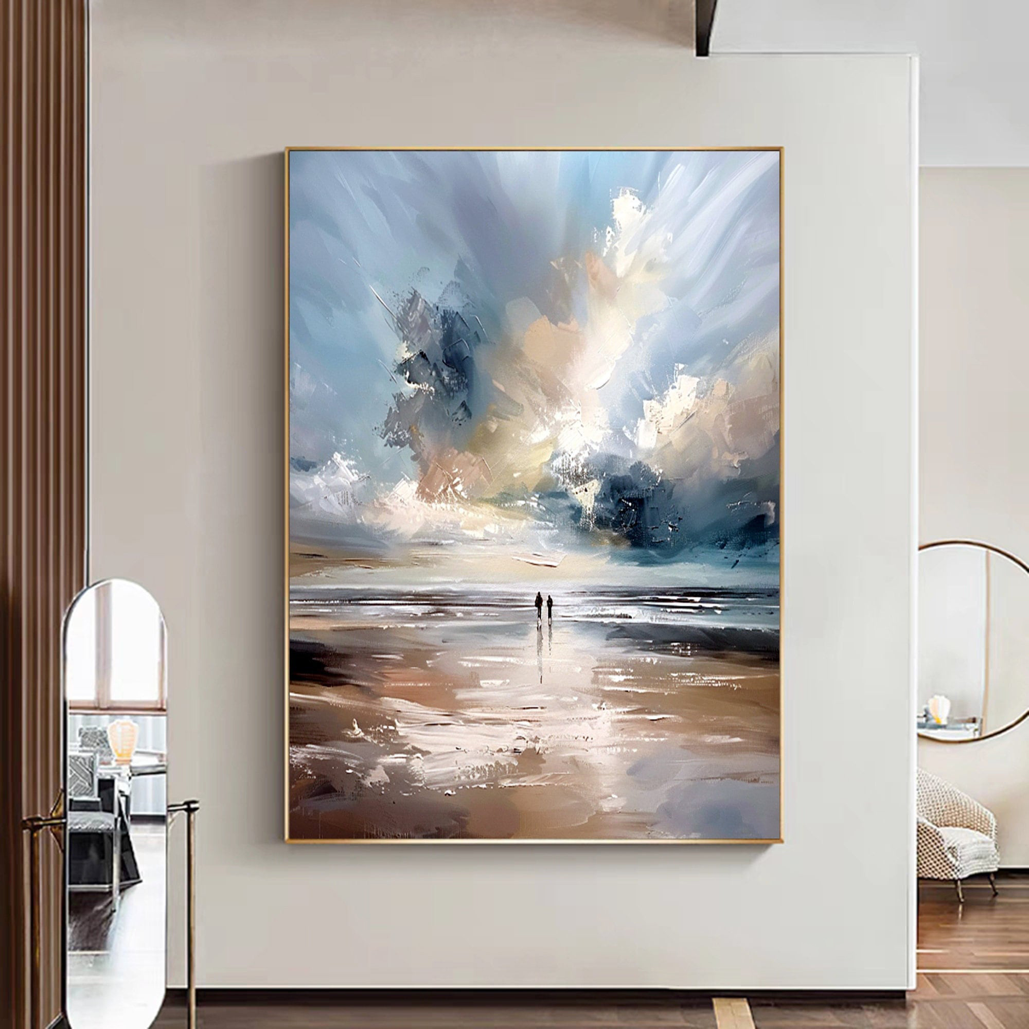 Eternal Stroll - Romantic Seascape Oil Painting, Large Textured Coastal Canvas Wall Art