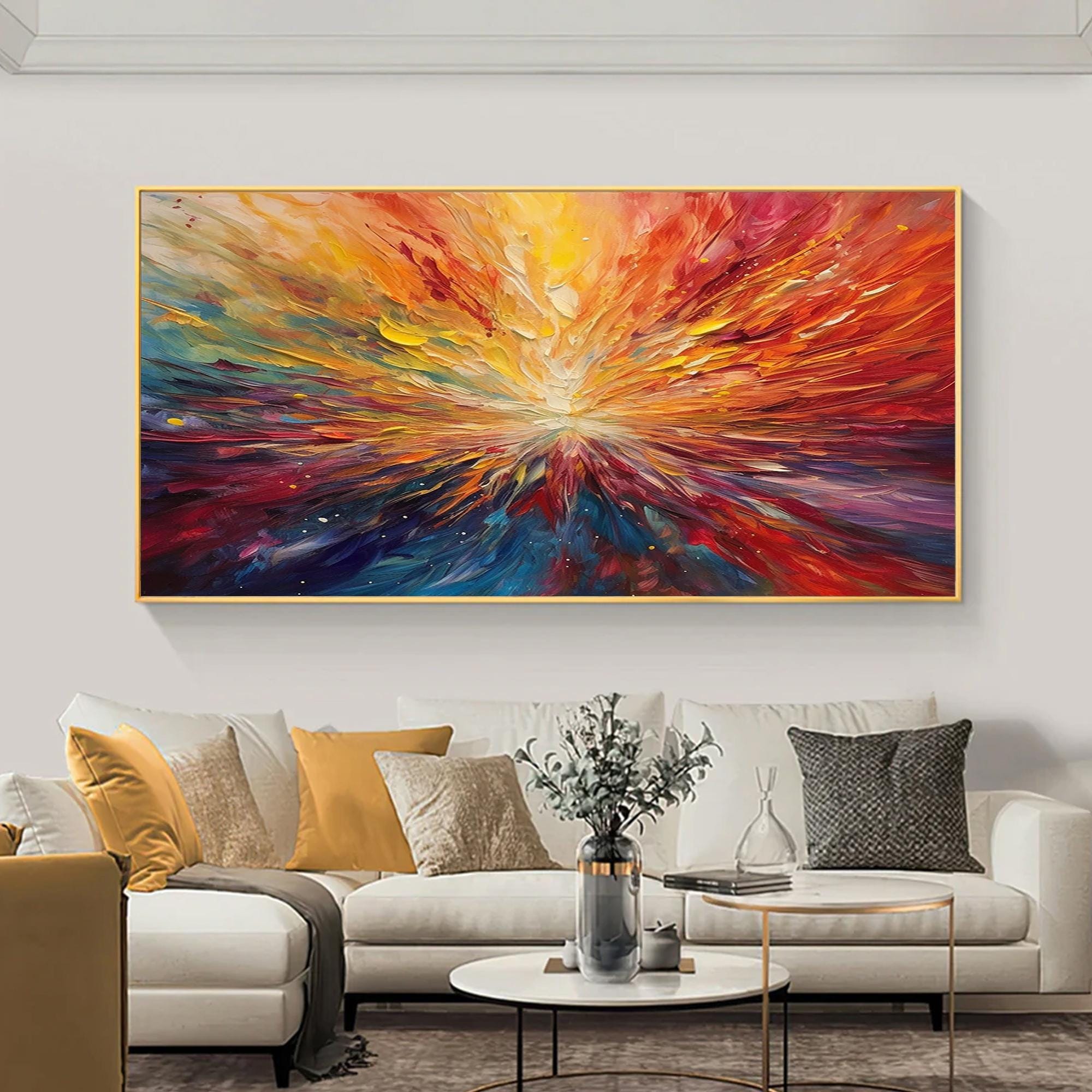 Solar Burst — Colorful Abstract Textured Oil Painting, Modern Statement Wall Art