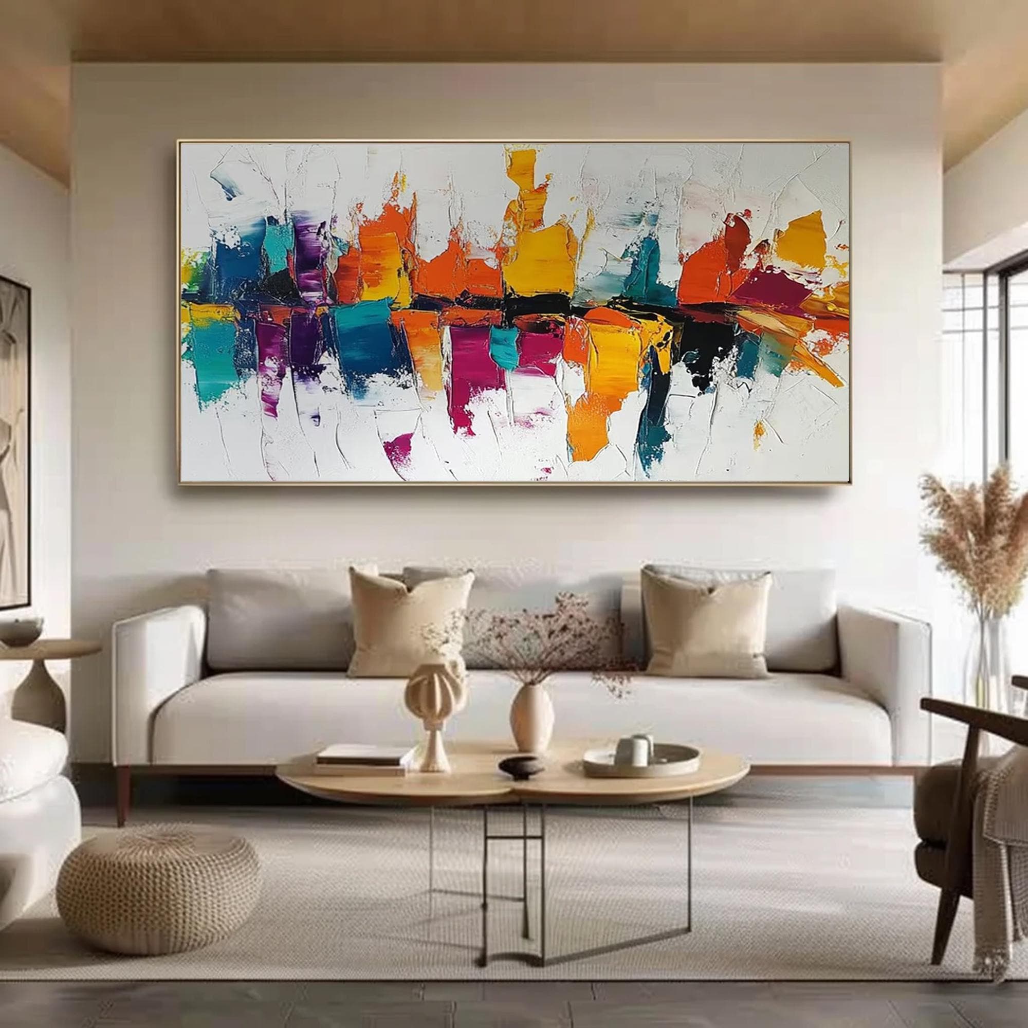 Color Symphony — Abstract Geometric Textured Oil Painting, Modern Colorful Wall Art