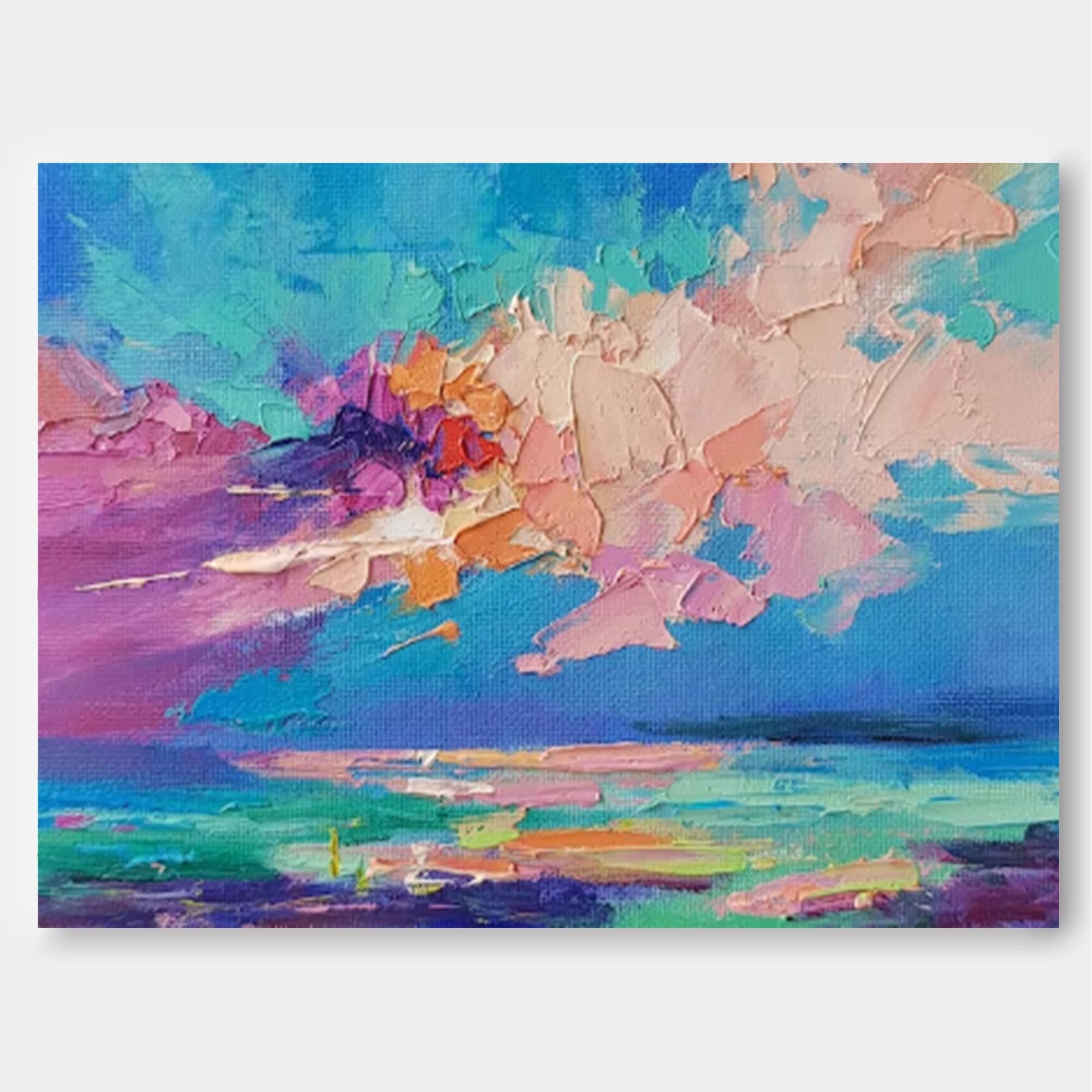 Ocean Glow — Colorful Abstract Seascape Textured Oil Painting, Modern Wall Art