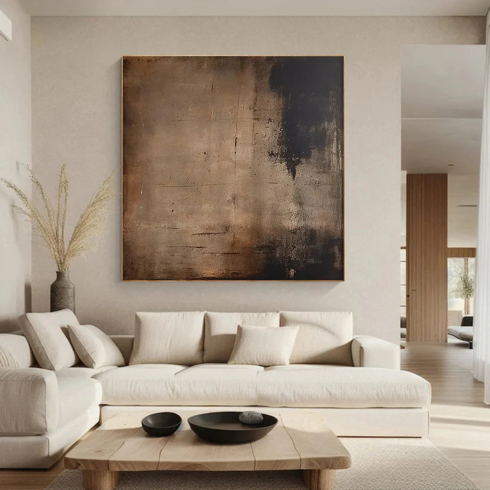 Aged Essence — Wabi-Sabi Minimalist Abstract Oil Painting, Neutral Textured Wall Art