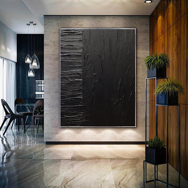 Monolith Veil – Large Black Textured Abstract Painting on Canvas, Minimalist Modern Wall Art