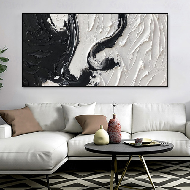 Ethereal Flow – Black and White Textured Abstract Oil Painting