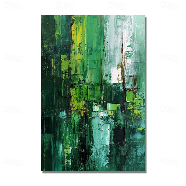 Verdant Echo – Textured Green Abstract Oil Painting
