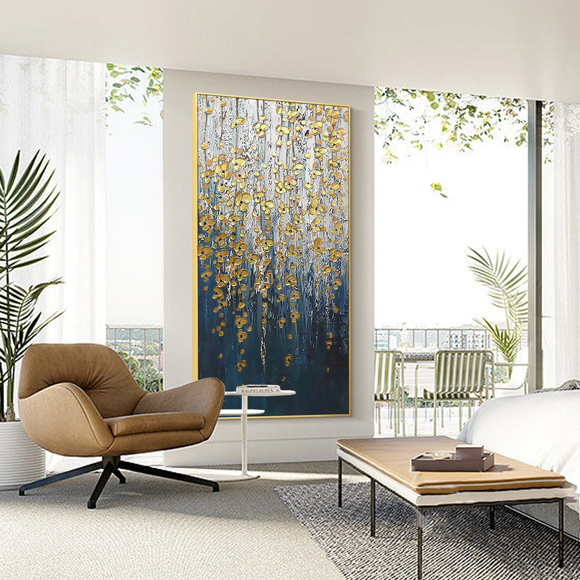 Golden Cascade – Textured Abstract Oil Painting